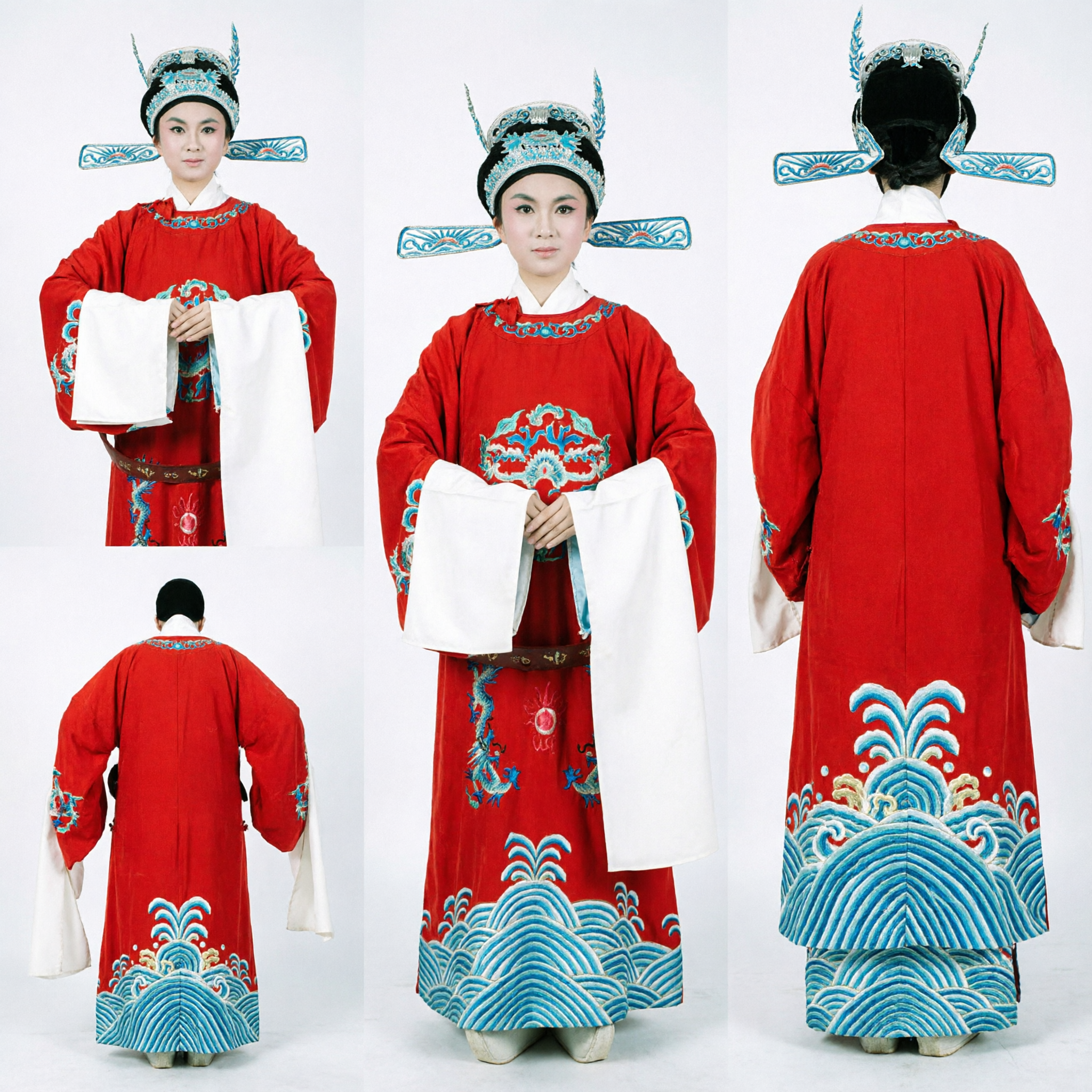 Traje de Robe do Dragão Vermelho da Ópera de Pequim Chinesa Tradicional com Mangas de Água para Performance de Palco Feminina - Asian Costume