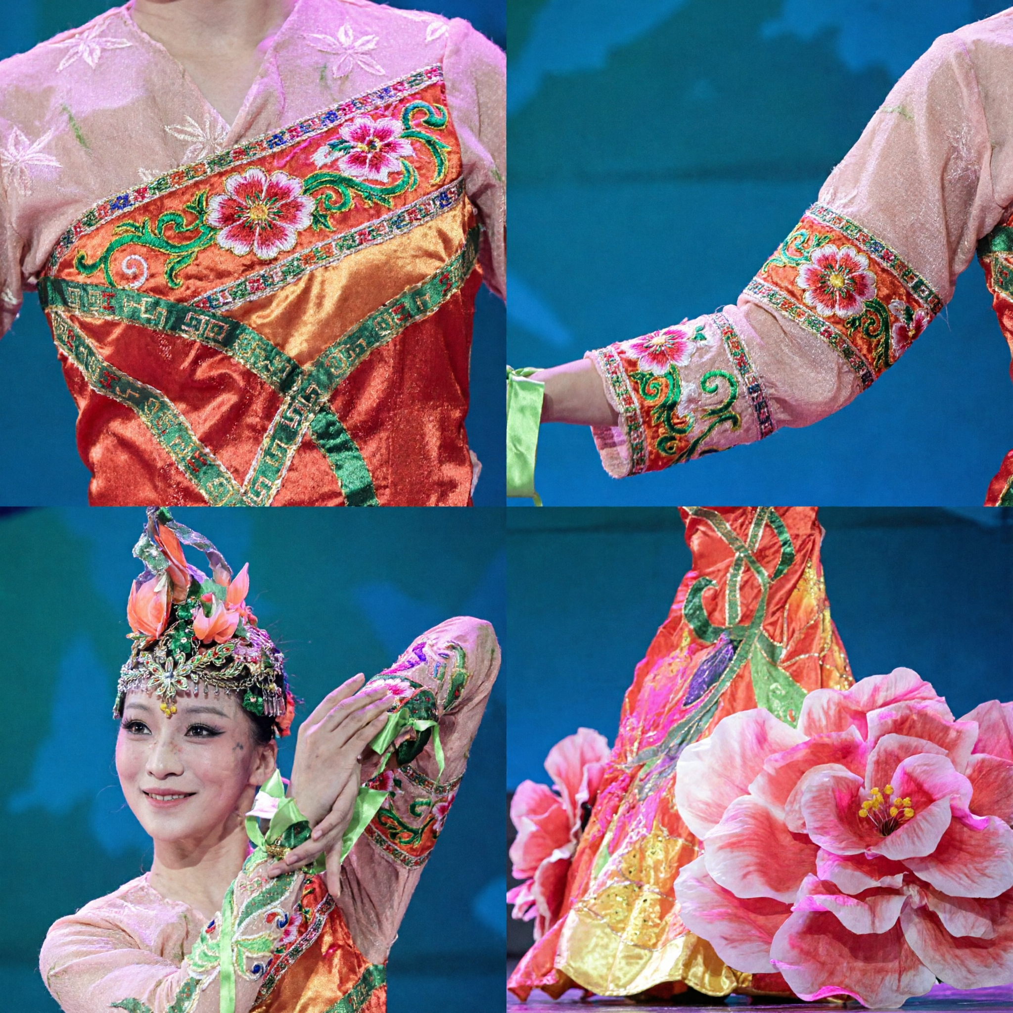 Traje de Dança Chinês Tradicional para Mulheres, Vestido com Flor de Peônia Laranja para Performance de Palco, Dança Folclórica e Gala - Asian Costume