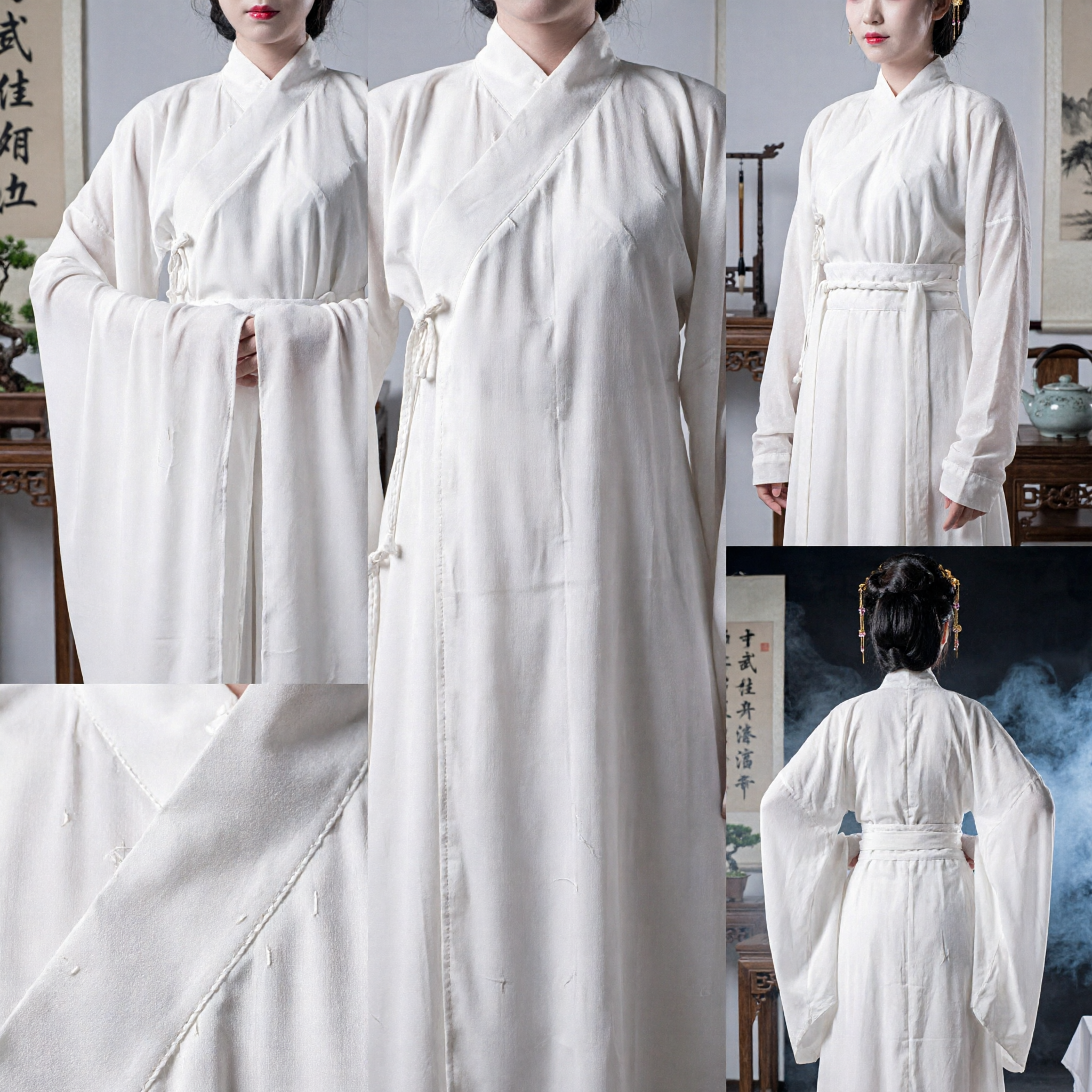 Traje Tradicional Chinês Hanfu, Robe Branco de Manga Larga Antigo para Mulheres, Performance e Cosplay - Asian Costume