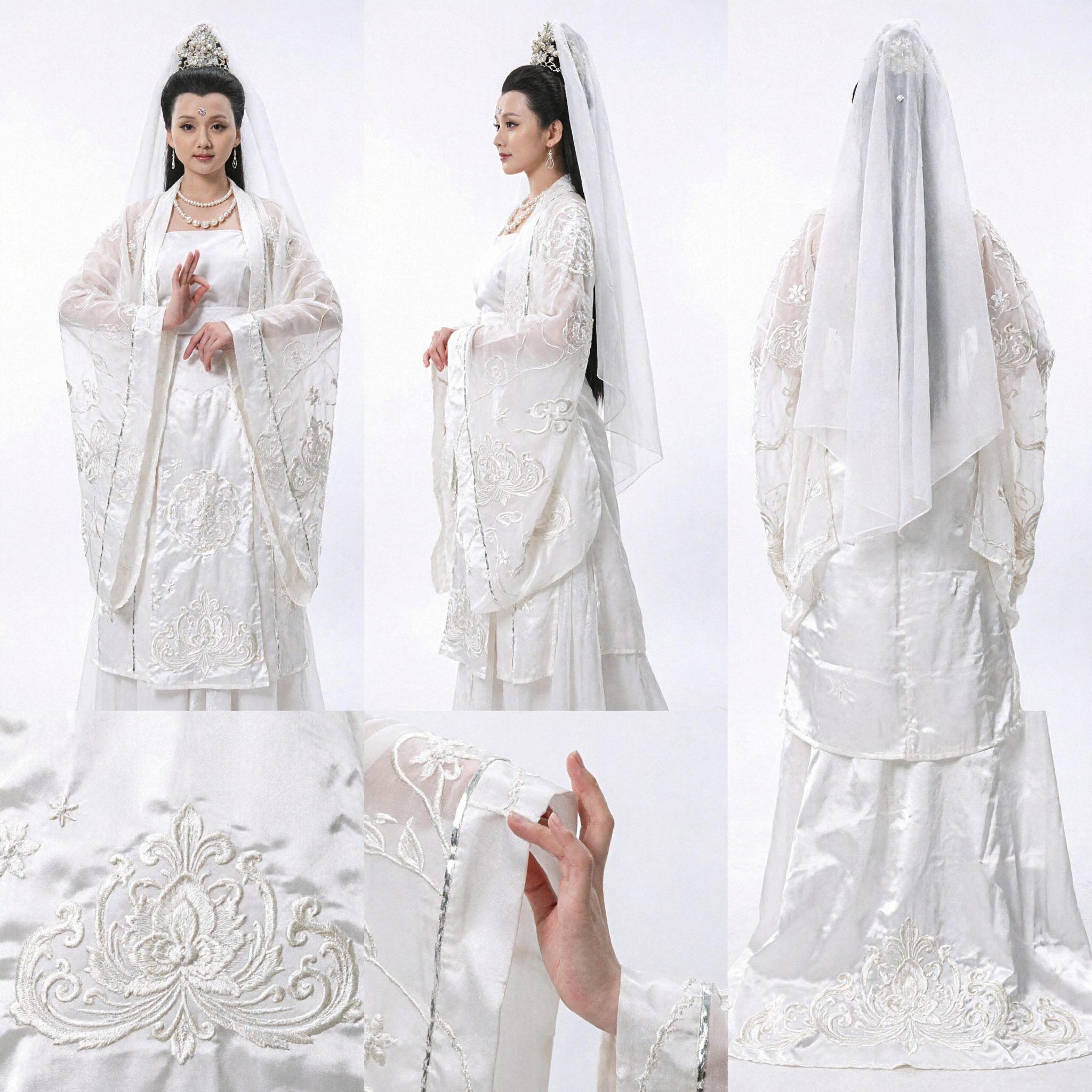 Traje Elegante da Deusa Guanyin Branca, Veste Tradicional Budista Chinesa para Performance em Palco e Cosplay Feminino - Asian Costume