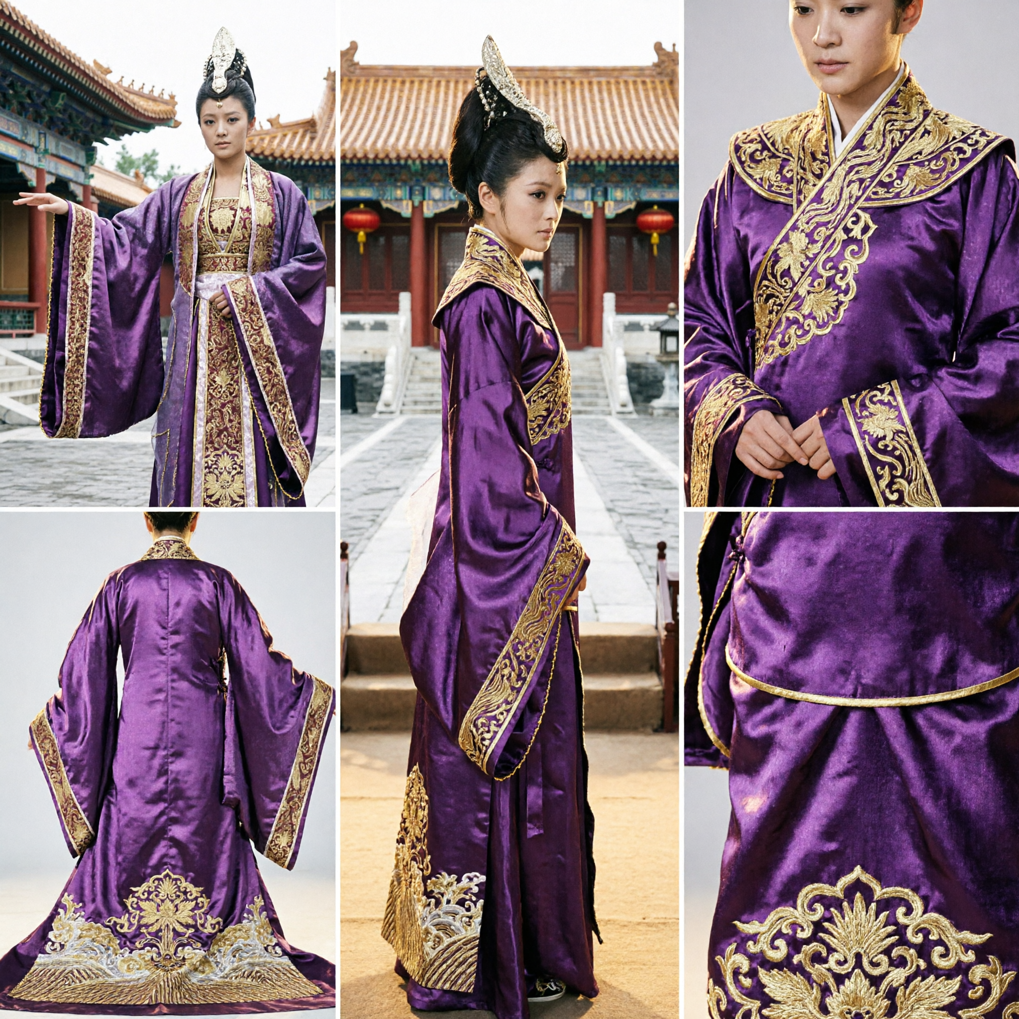 Paars Chinees Oud Zwaardvechtster Kostuum Tang Dynastie Prinses Hanfu Jurk met Goud Borduurwerk voor Cosplay - Asian Costume