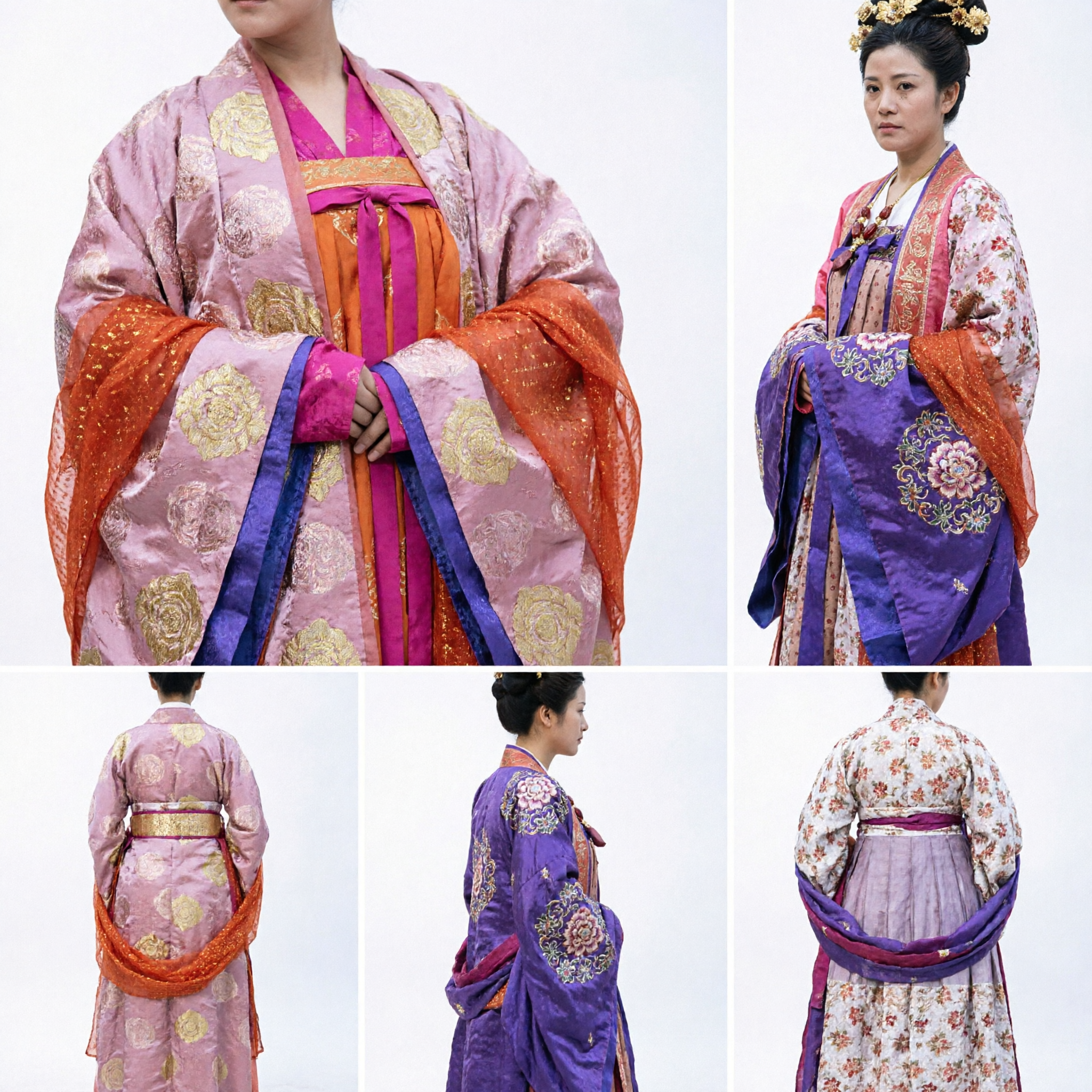 Elegante Costume Tradizionale Cinese Hanfu della Dinastia Tang Rosa e Arancione per Donne per Cosplay - Asian Costume