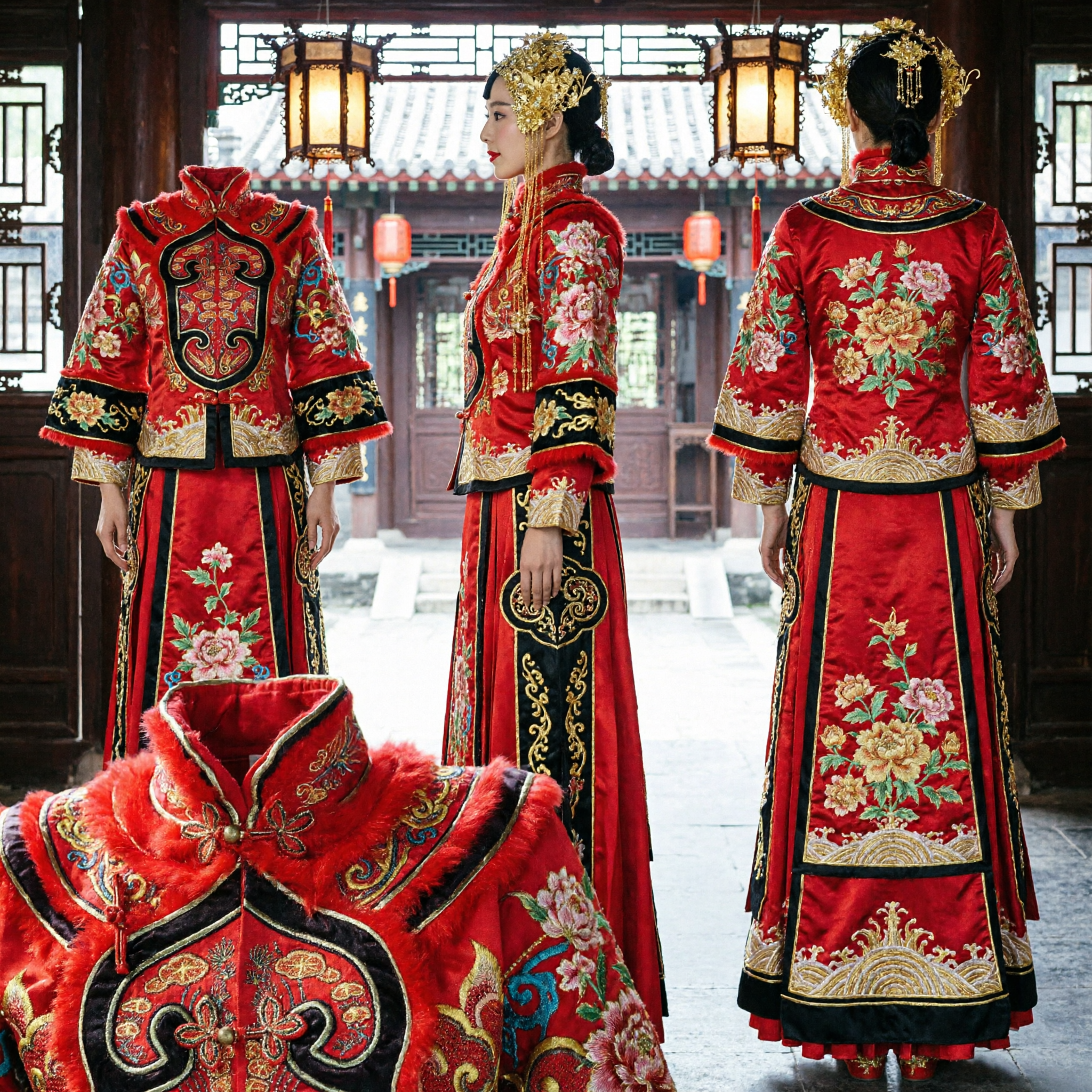 Coroa de Fênix Dourada de Noiva para Casamento Tradicional Chinês, Acessórios de Cabelo no Estilo da Dinastia Qing para Traje - Asian Costume