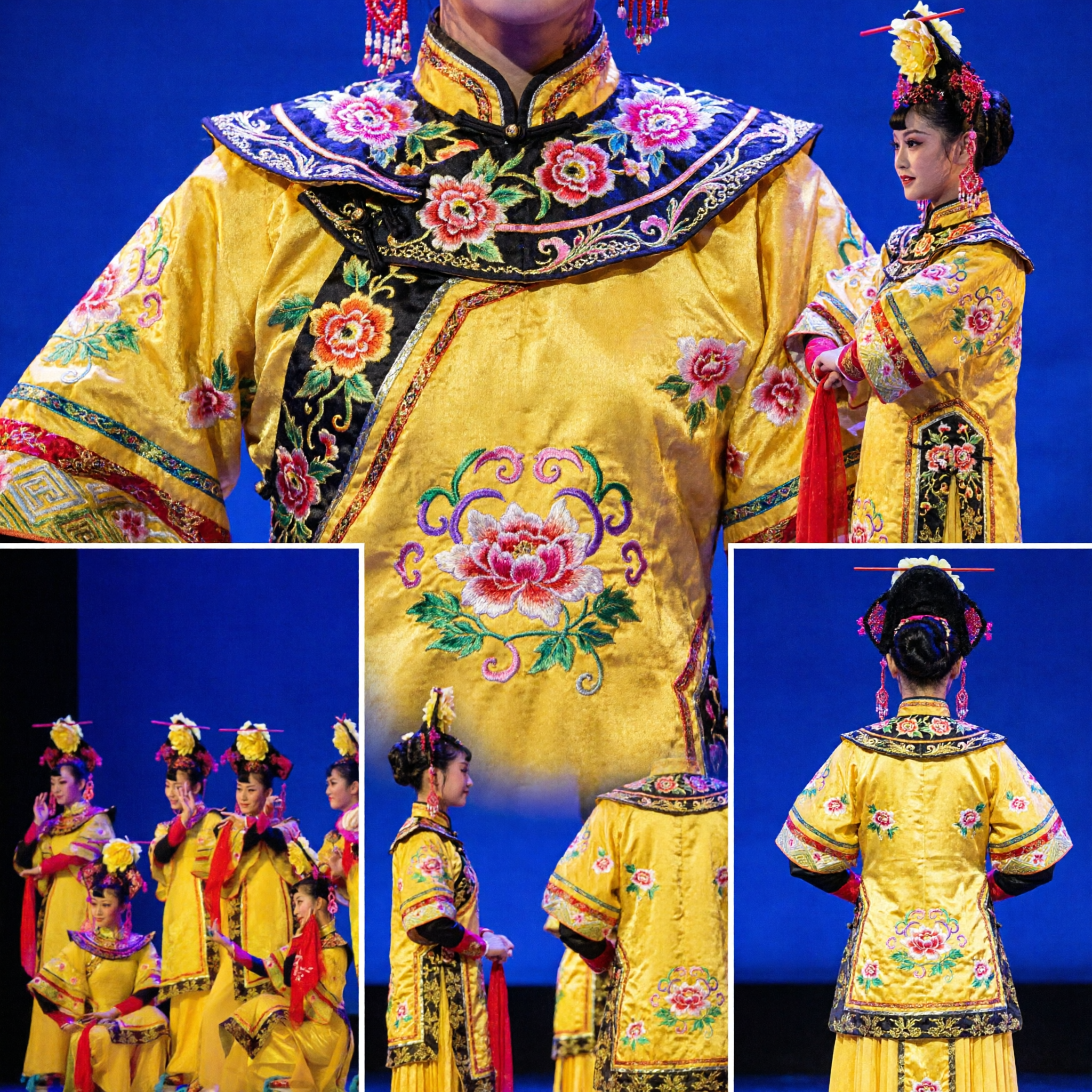 Costume de danse de dame de cour de la dynastie Qing jaune traditionnel chinois pour femmes pour performances scéniques et danse folklorique - Asian Costume