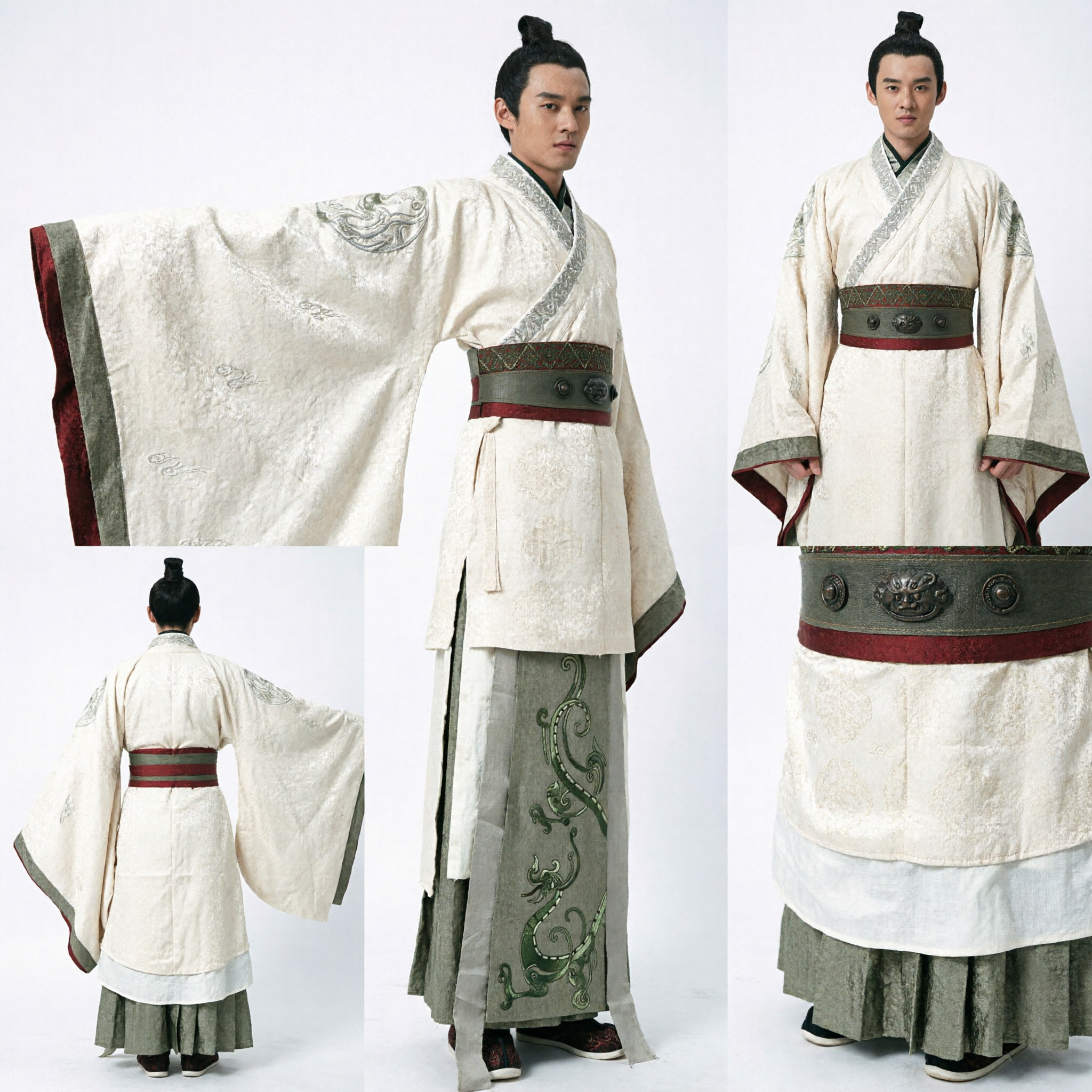 Costume Hanfu d'érudit de la dynastie Han traditionnel chinois - Robe blanche à manches larges avec broderie de dragon pour hommes - Asian Costume