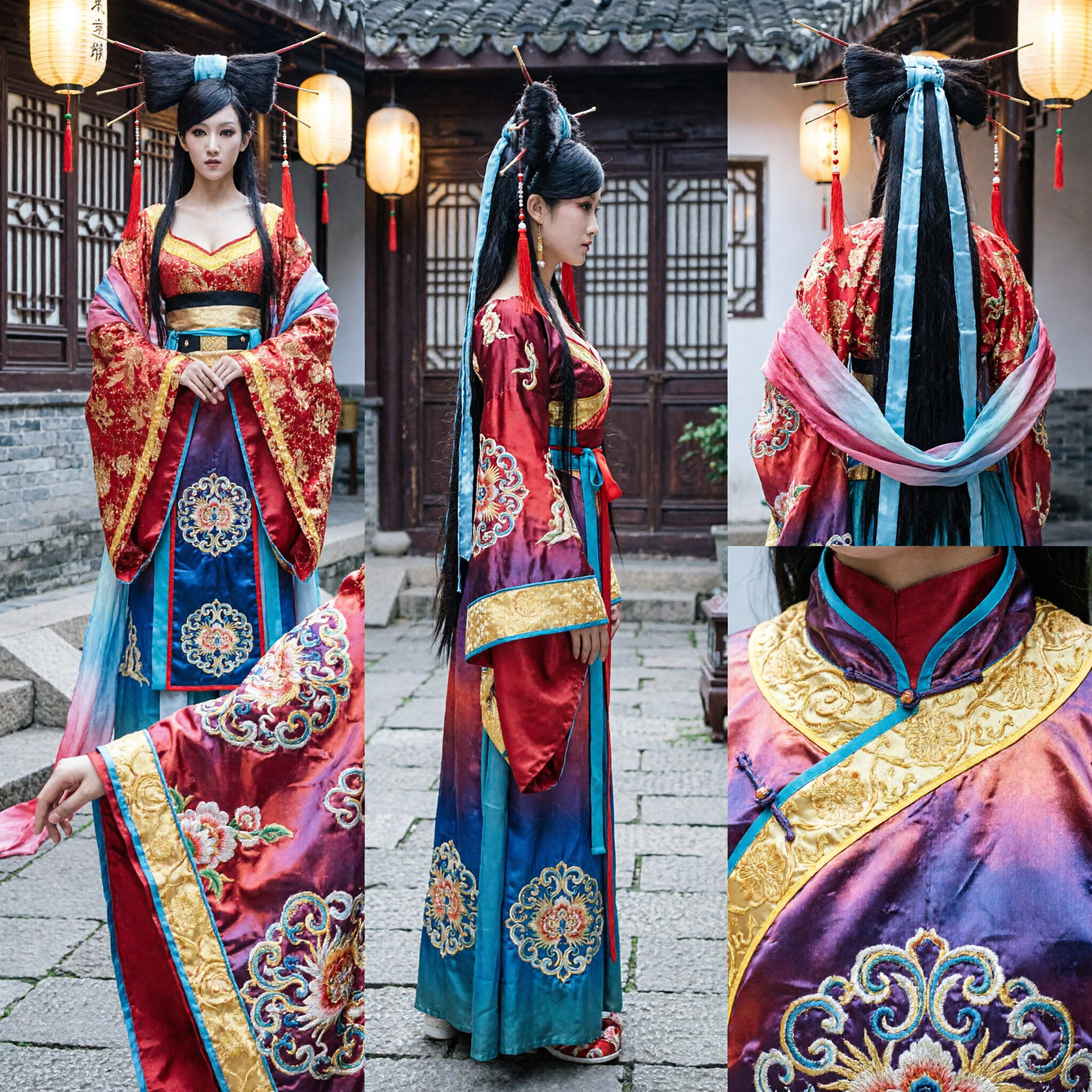 Ancient Chinese Traditional Hanfu Costume Red Fairy Dress with Hair Accessories for Women Cosplay and Stage Performance - Asian Costume