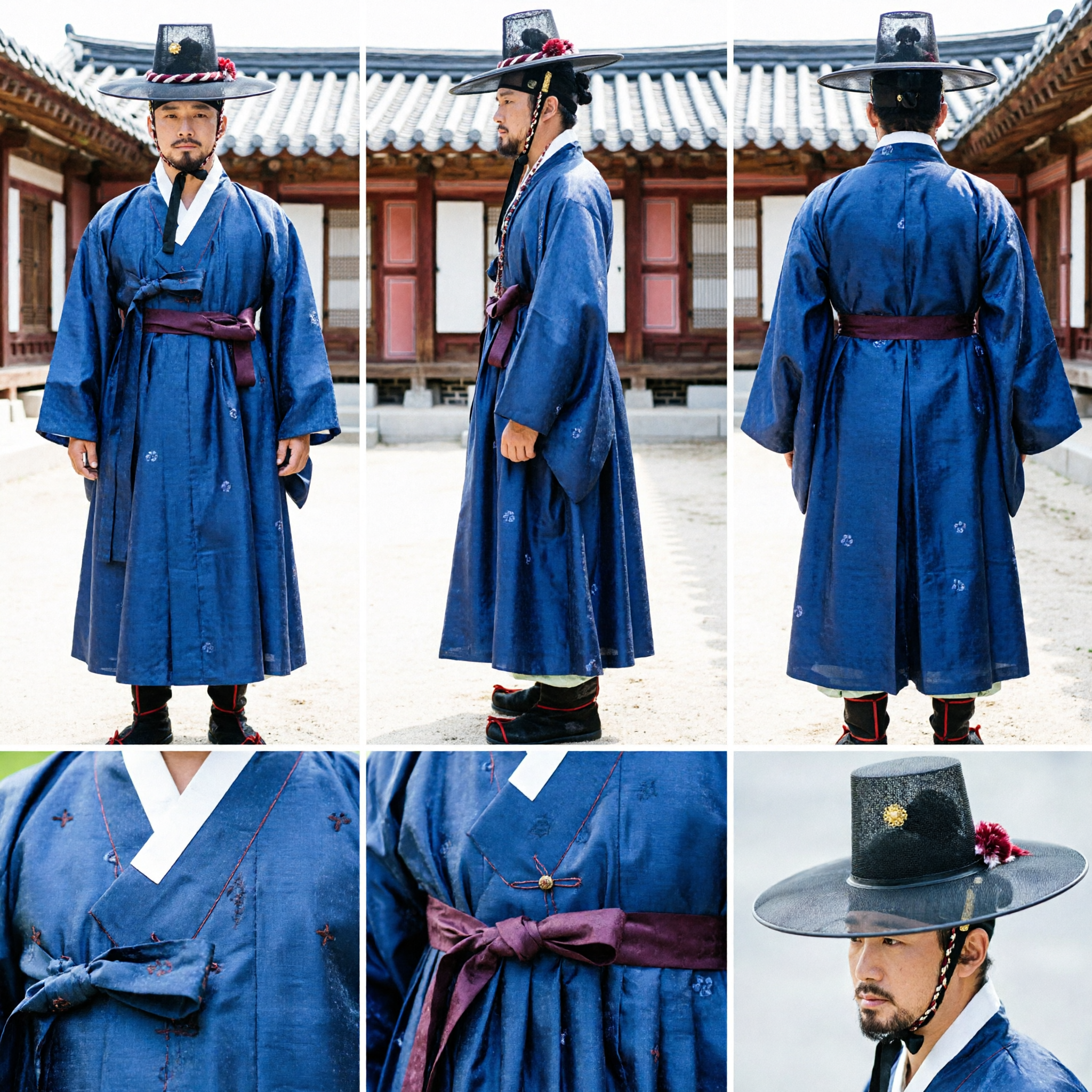 Traditioneller koreanischer Hanbok für Männer, blauer Durumagi-Roben-Set mit Hut für historisches Cosplay und Kulturvorführungen - Asian Costume