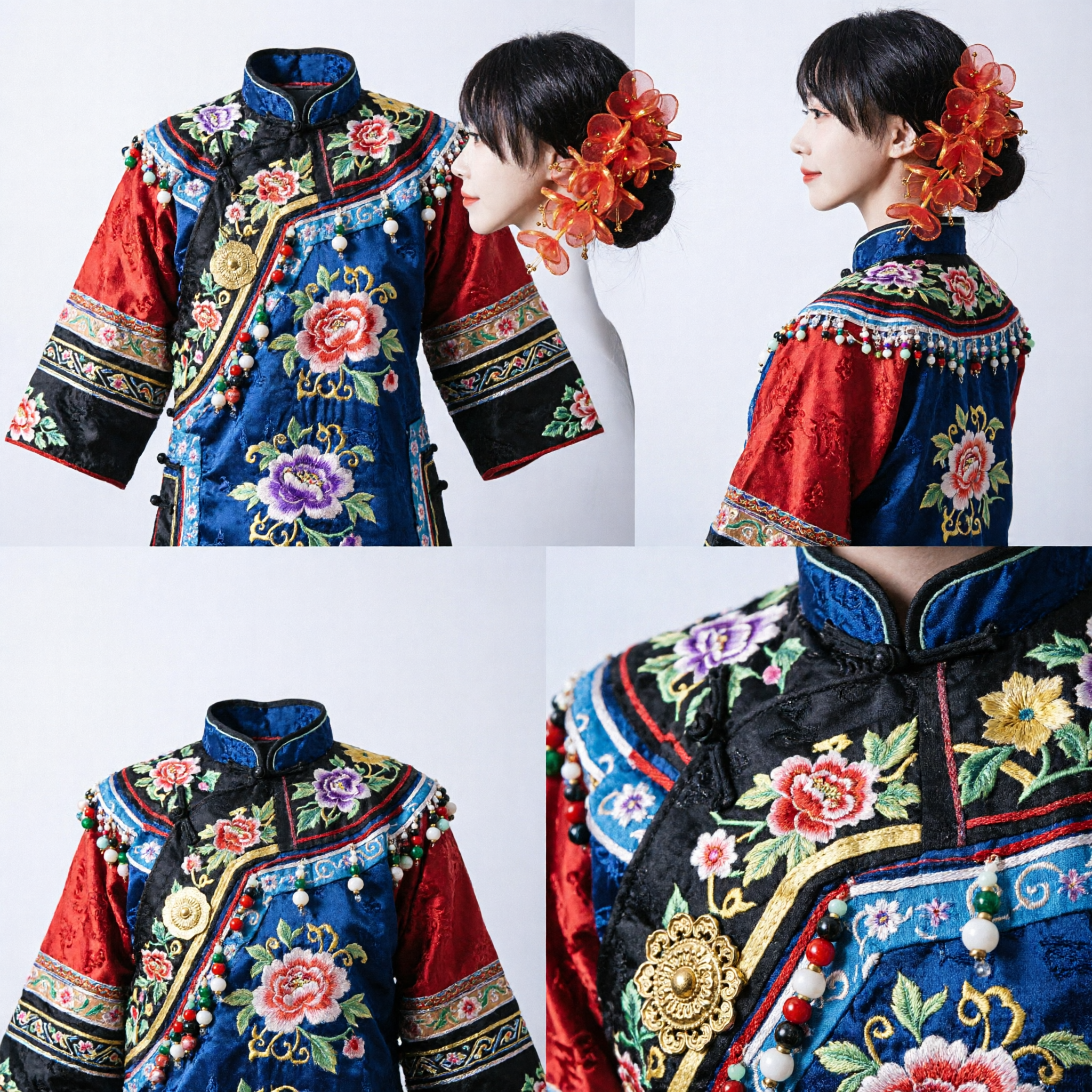 Hairpin de Flores Vermelhas Tradicional Chinês, Acessório Elegante para Tocado Hanfu para Mulheres em Casamentos e Festivais - Asian Costume