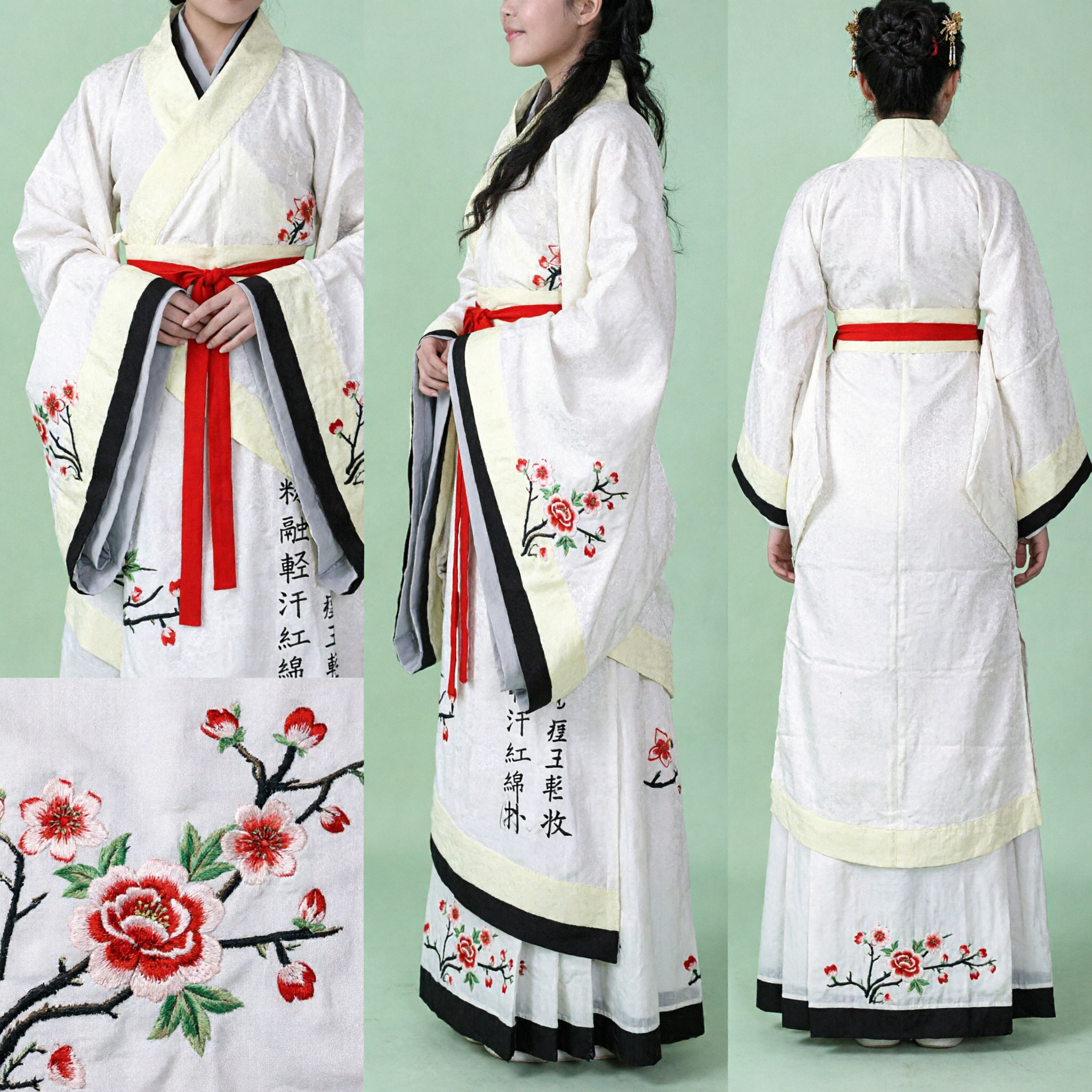 Elegant White Traditional Chinese Hanfu Ancient Scholar Costume for Women with Calligraphy Print for Cultural Performance - Asian Costume