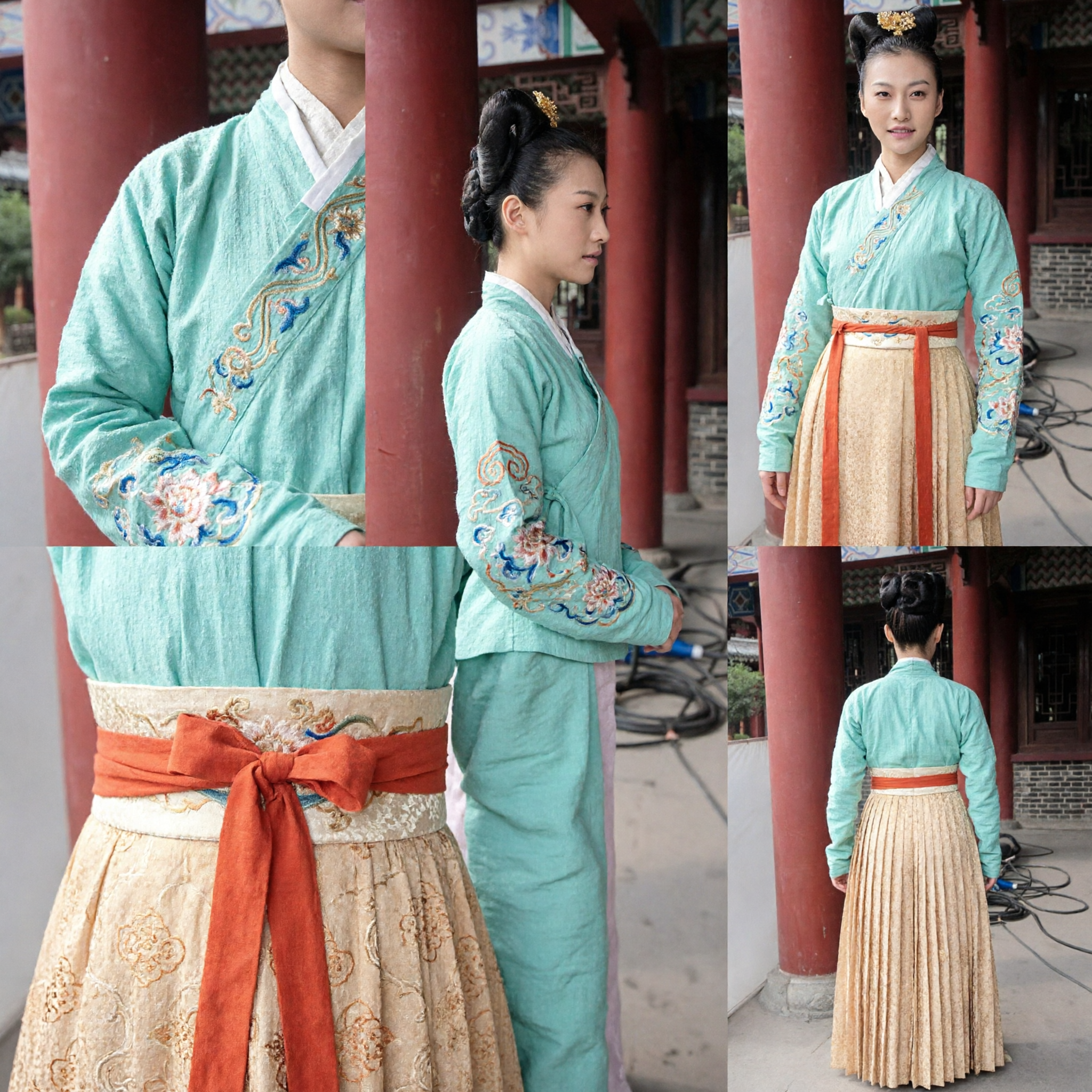 Costume traditionnel chinois Hanfu de la dynastie Tang, ensemble haut à col croisé vert et jupe à taille haute pour femmes - Asian Costume