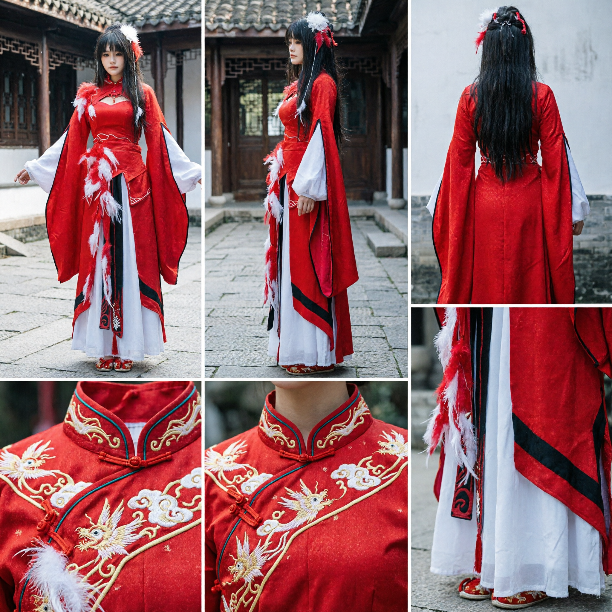 Starożytny czerwony chiński strój Hanfu szermierki, tradycyjna suknia łuczniczki Wuxia dla kobiet do cosplayu i występów - Asian Costume