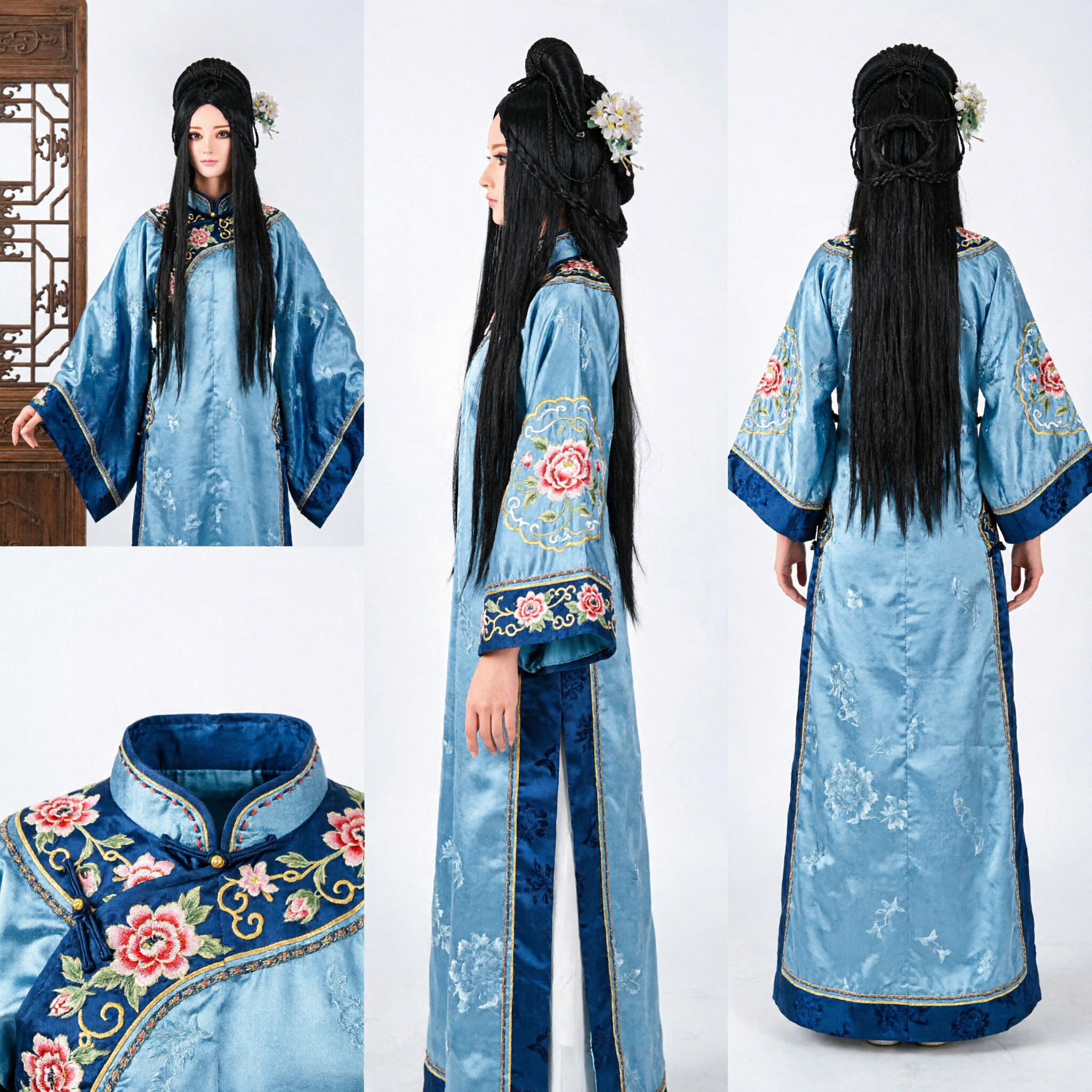 Starożytna chińska peruka księżniczki, długi czarny spleciony pasemko dla kobiet do stroju cosplay Hanfu - Asian Costume
