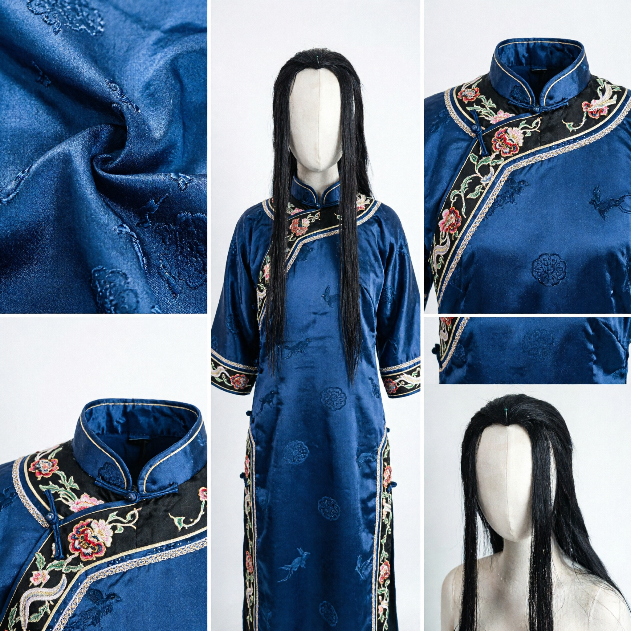 Peruca Longa Lisa Preta Traje de Cosplay Hanfu Antigo Chinês Tradicional para Homens e Mulheres - Asian Costume