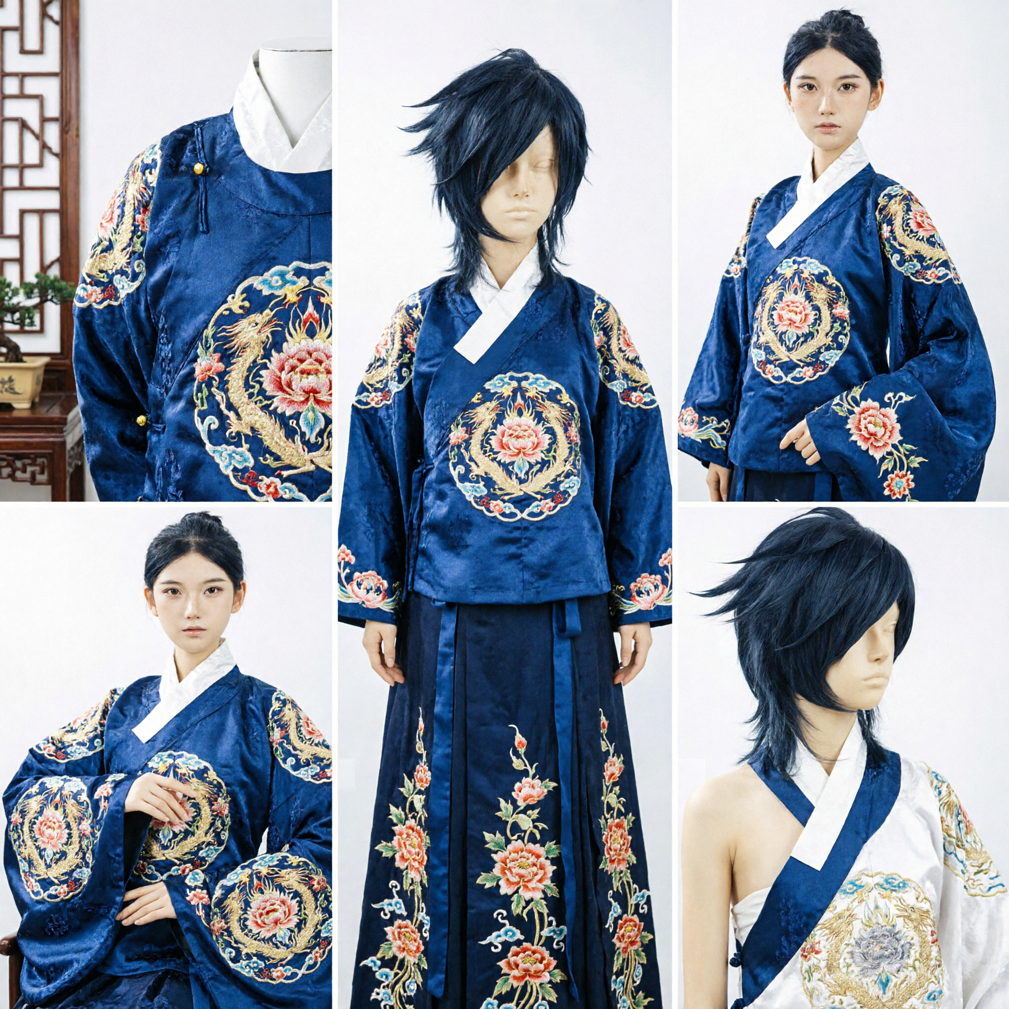 Perruque de Cosplay Anime Courte et Hérissée en Couches Bleu Foncé pour Hommes, Costume de Fête d'Halloween - Asian Costume