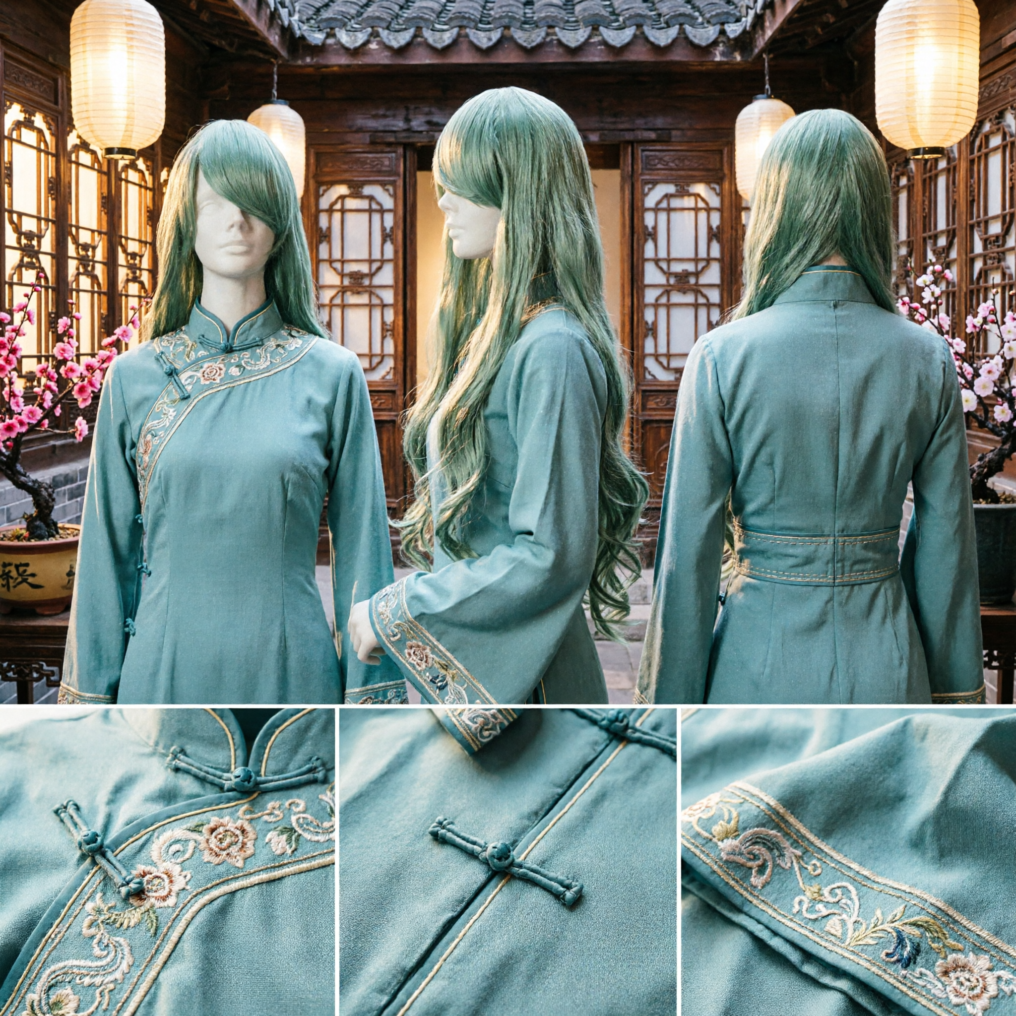 Perruque de cosplay longue vert clair ondulée avec frange pour femmes, pour fêtes de costume traditionnel et anime - Asian Costume