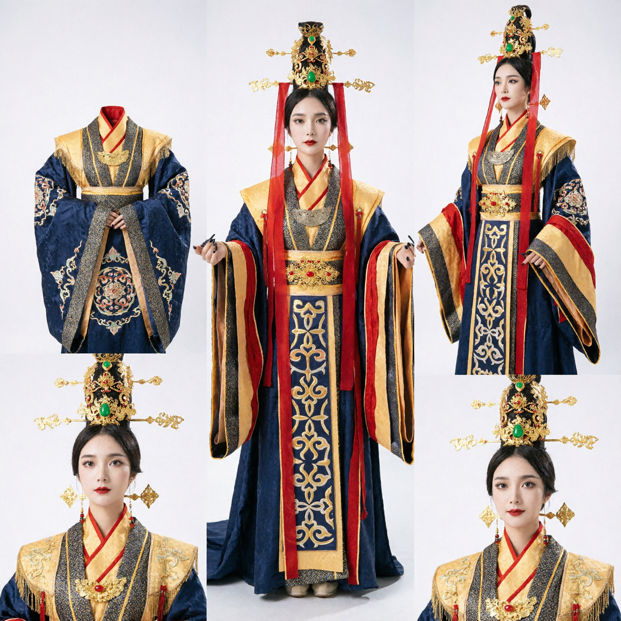 Traje Antigo Chinês Hanfu, Robe Imperial de Imperatriz Preto e Dourado para Performance em Palco e Cosplay Feminino - Asian Costume