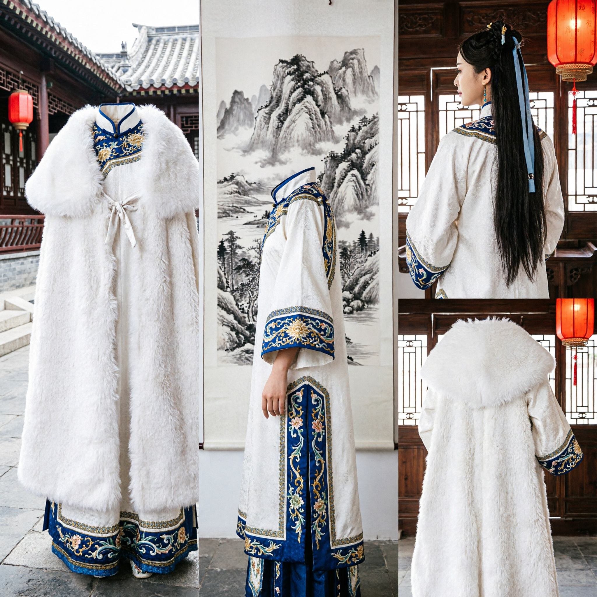 Elegante Mantello Cinese Tradizionale Hanfu in Pelliccia Bianca, Cappa Invernale Costume Antico per Donna Cosplay - Asian Costume