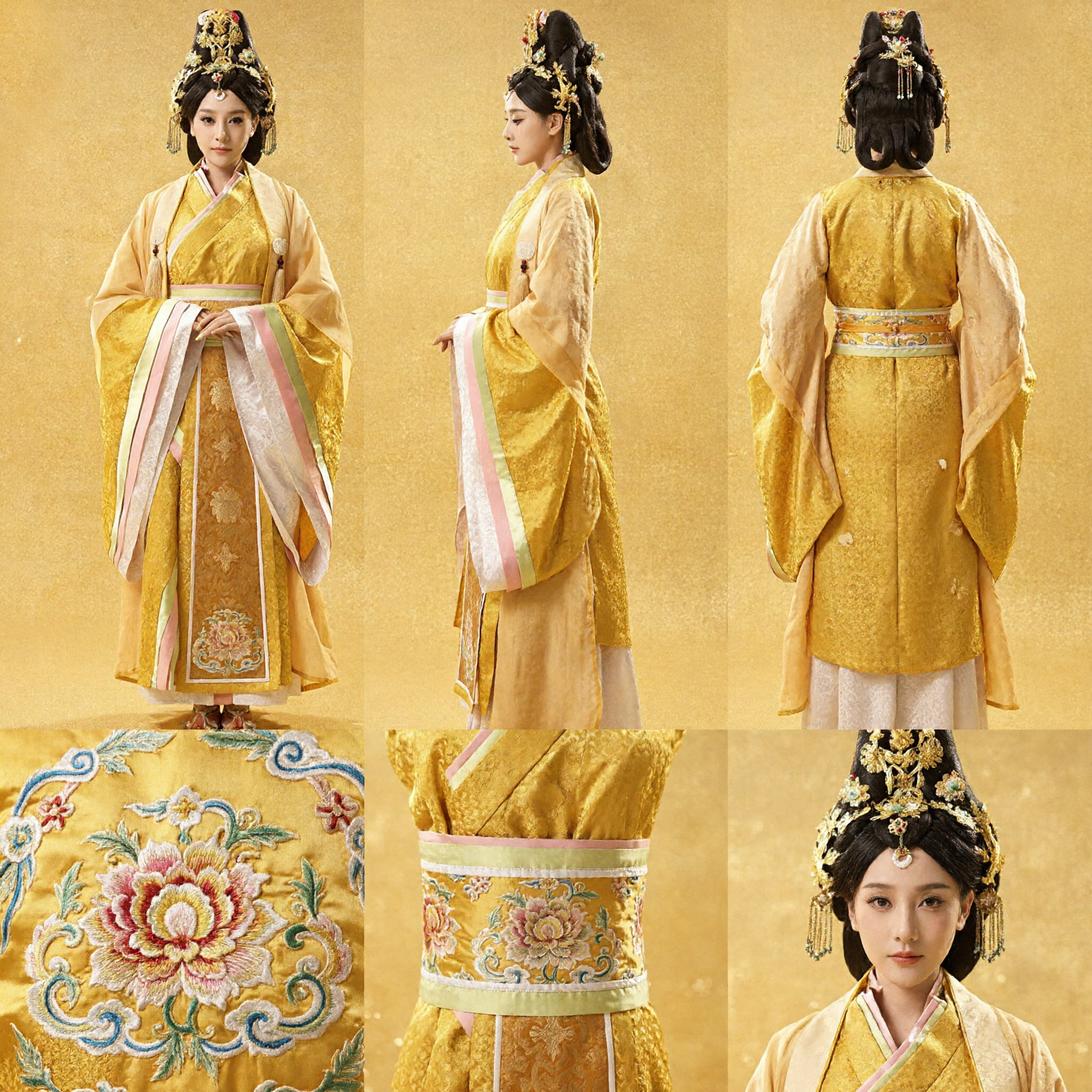 Costume Tradizionale Cinese Antico da Principessa Hanfu Giallo, Abito da Dama di Palazzo per Donna Cosplay Storico e Performance sul Palco - Asian Costume