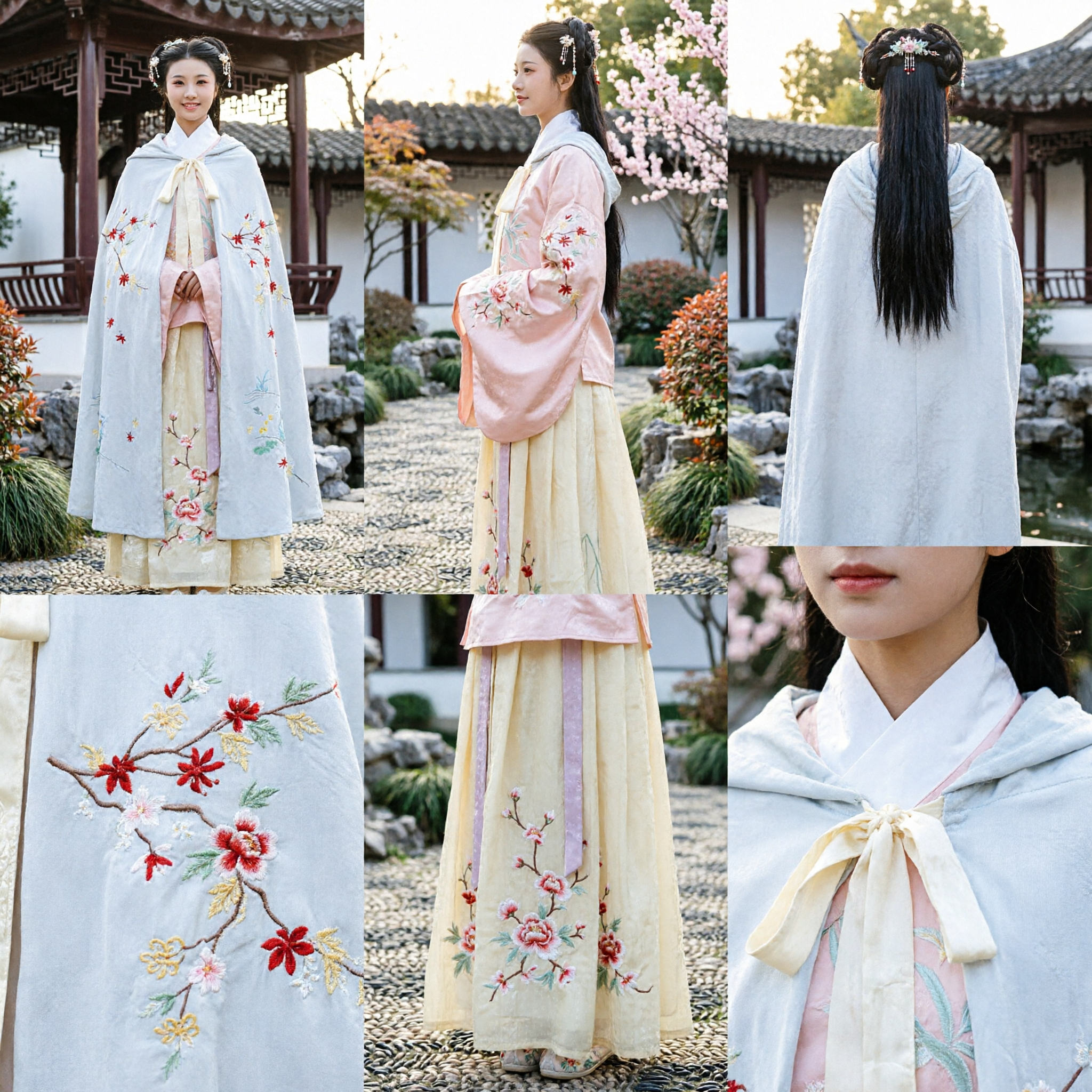 Costume traditionnel Hanfu chinois pour femmes avec cape brodée de fleurs blanches et robe rose, pour cosplay historique - Asian Costume