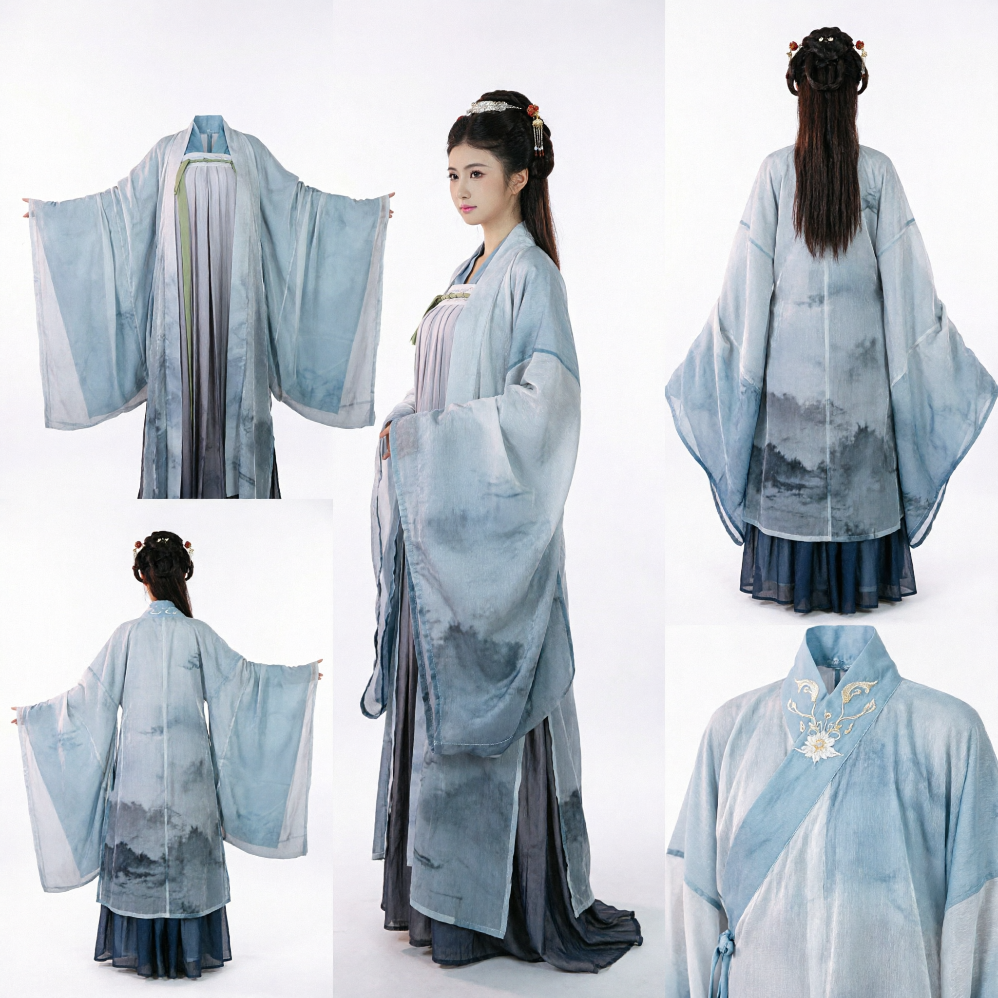 Vestido Antiguo Chino Hanfu para Mujer Túnica Tradicional Azul y Blanca de Hada para Cosplay y Espectáculos en el Escenario - Asian Costume