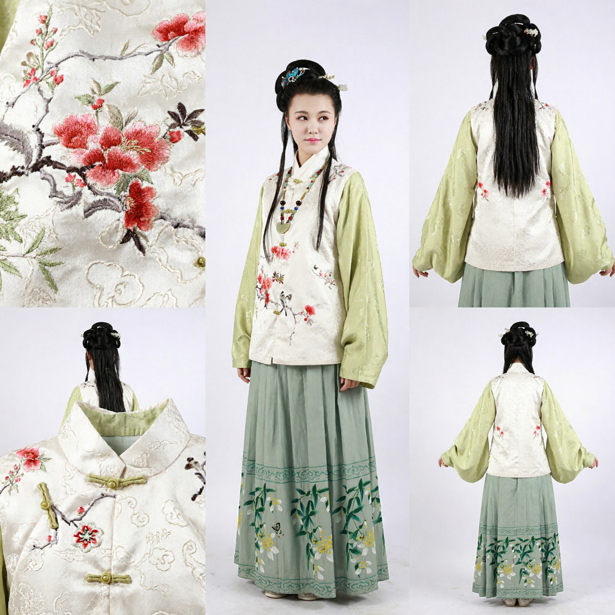 Conjunto Tradicional Chinês Hanfu da Dinastia Ming de Colete e Saia Bordados com Flores para Mulheres Traje Cultural Elegante - Asian Costume