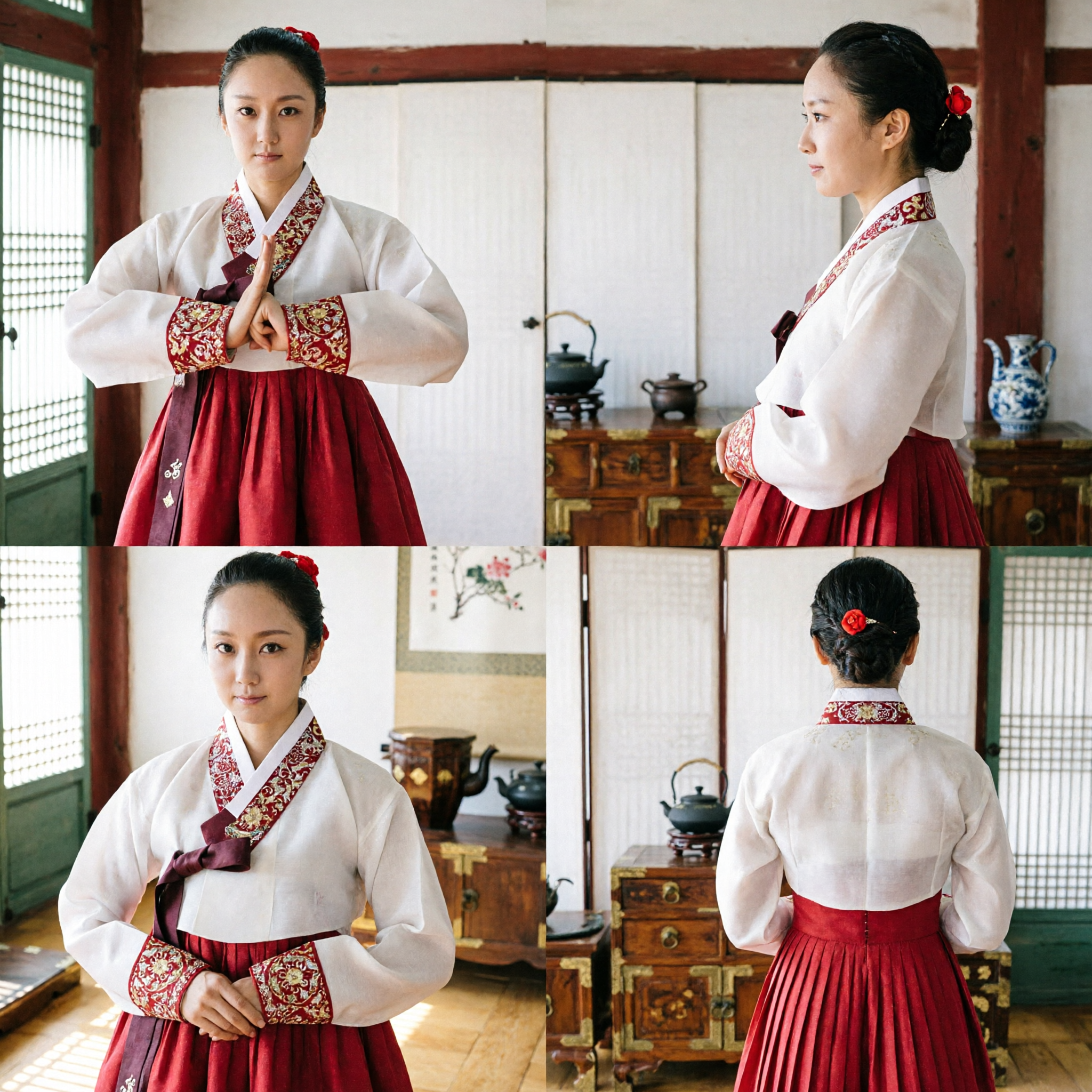 Vestido Tradicional Chino Hanfu para Mujer Conjunto para Espectáculos de Artes Marciales con Blusa Bordada Roja y Blanca y Falda Plisada - Asian Costume
