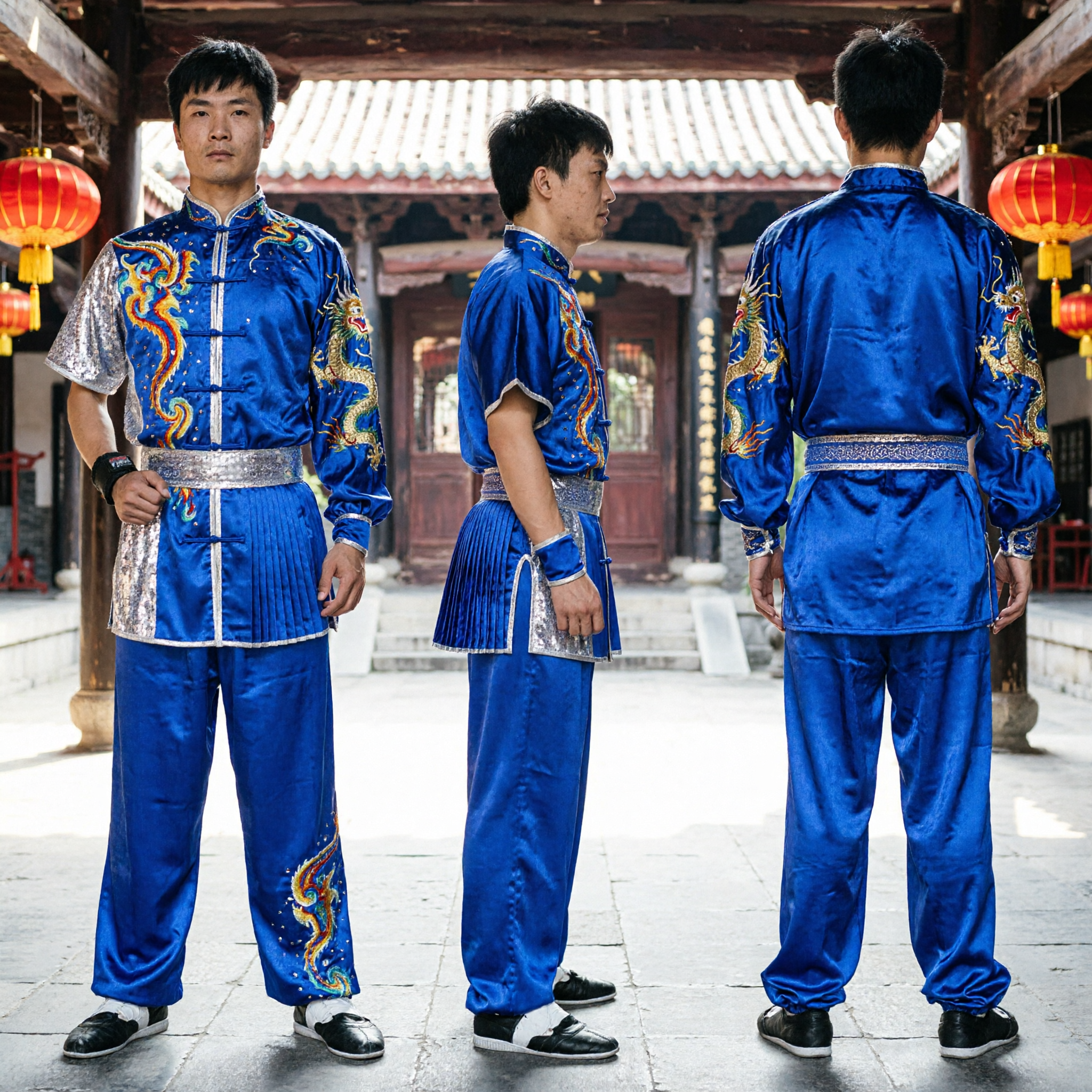 Uniforme Wushu para Hombres con Bordado de Dragón Azul, Traje Profesional de Kung Fu para Competencia y Presentación - Asian Costume
