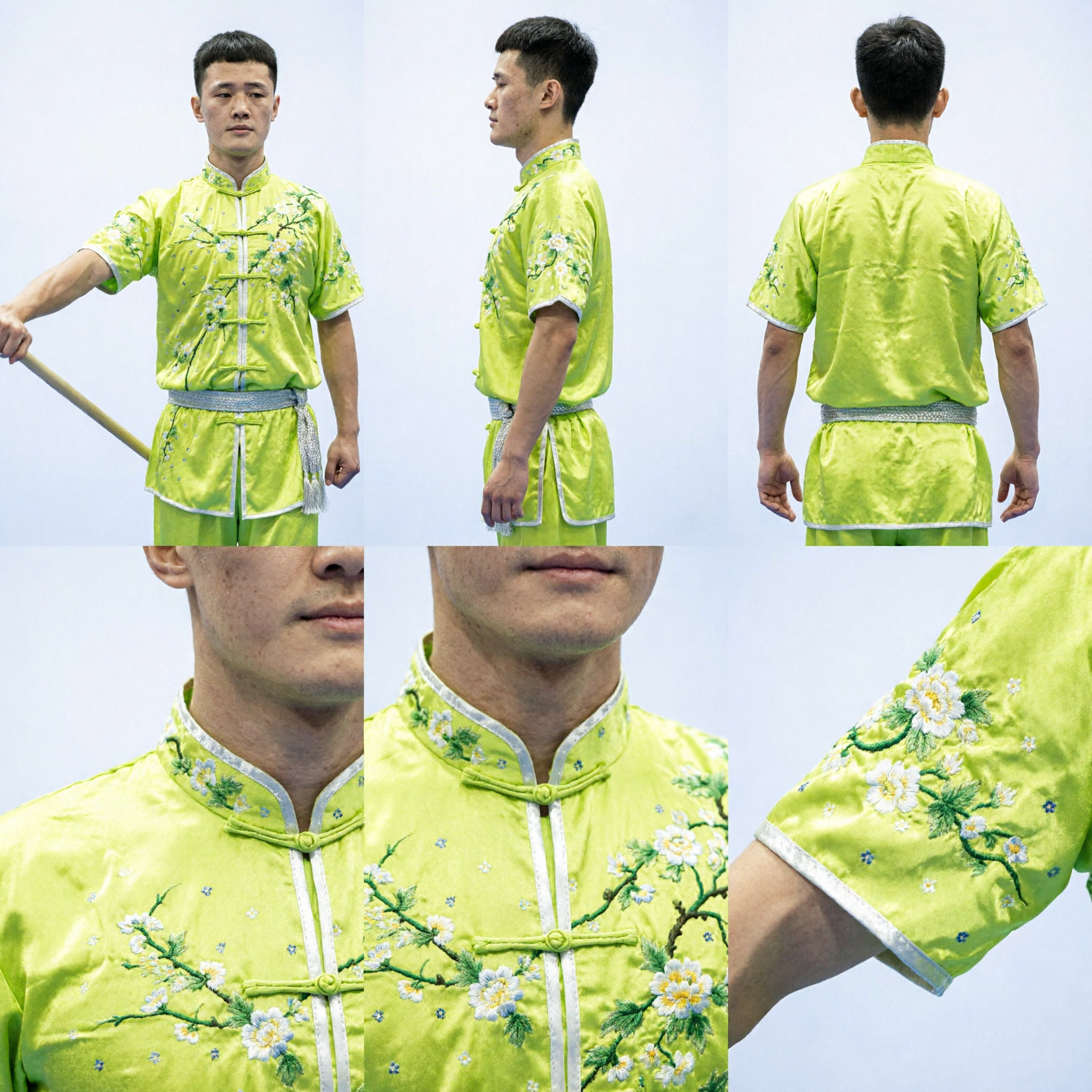 Uniforme da Wushu Kung Fu maschile verde lime ricamata, costume tradizionale cinese per competizioni di arti marziali - Asian Costume