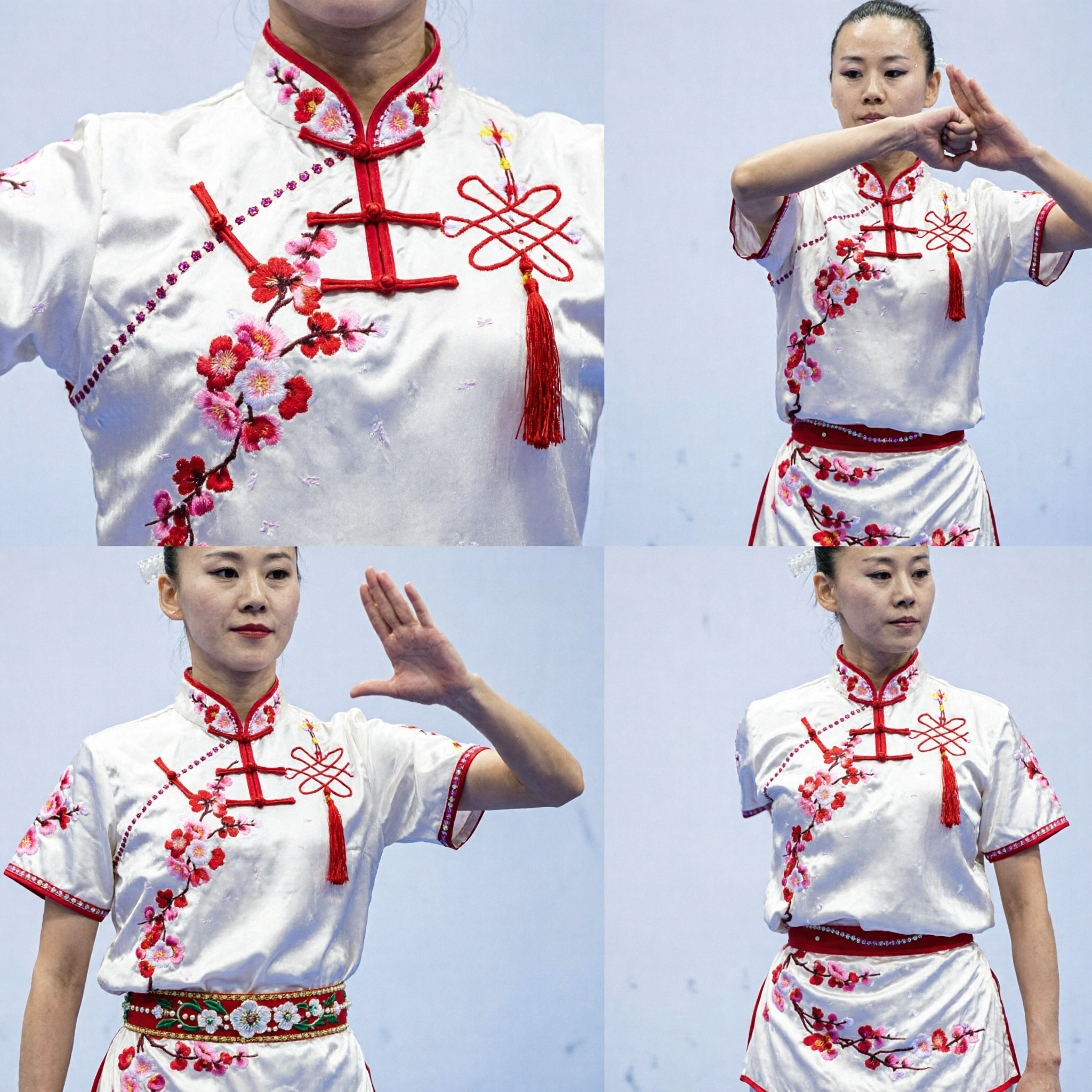 Uniforme de Tai Chi para Mujeres Blanco con Bordado de Flor de Ciruelo, Traje Tradicional de Kung Fu Wushu para Competencia - Asian Costume