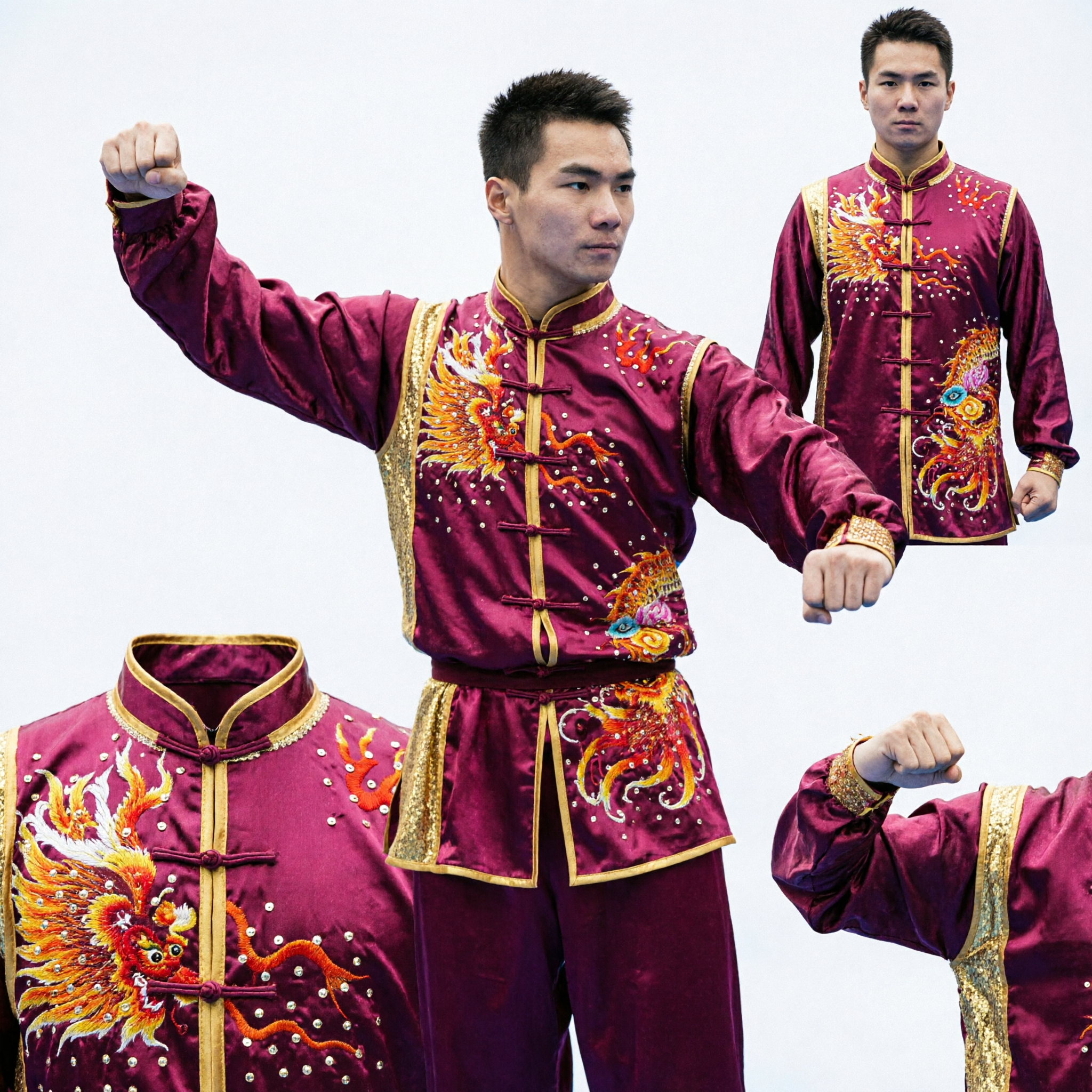 Męski tradycyjny uniform Wushu Kung Fu bezrękawnik kostium do zawodów sztuk walki z haftem smoka - Asian Costume