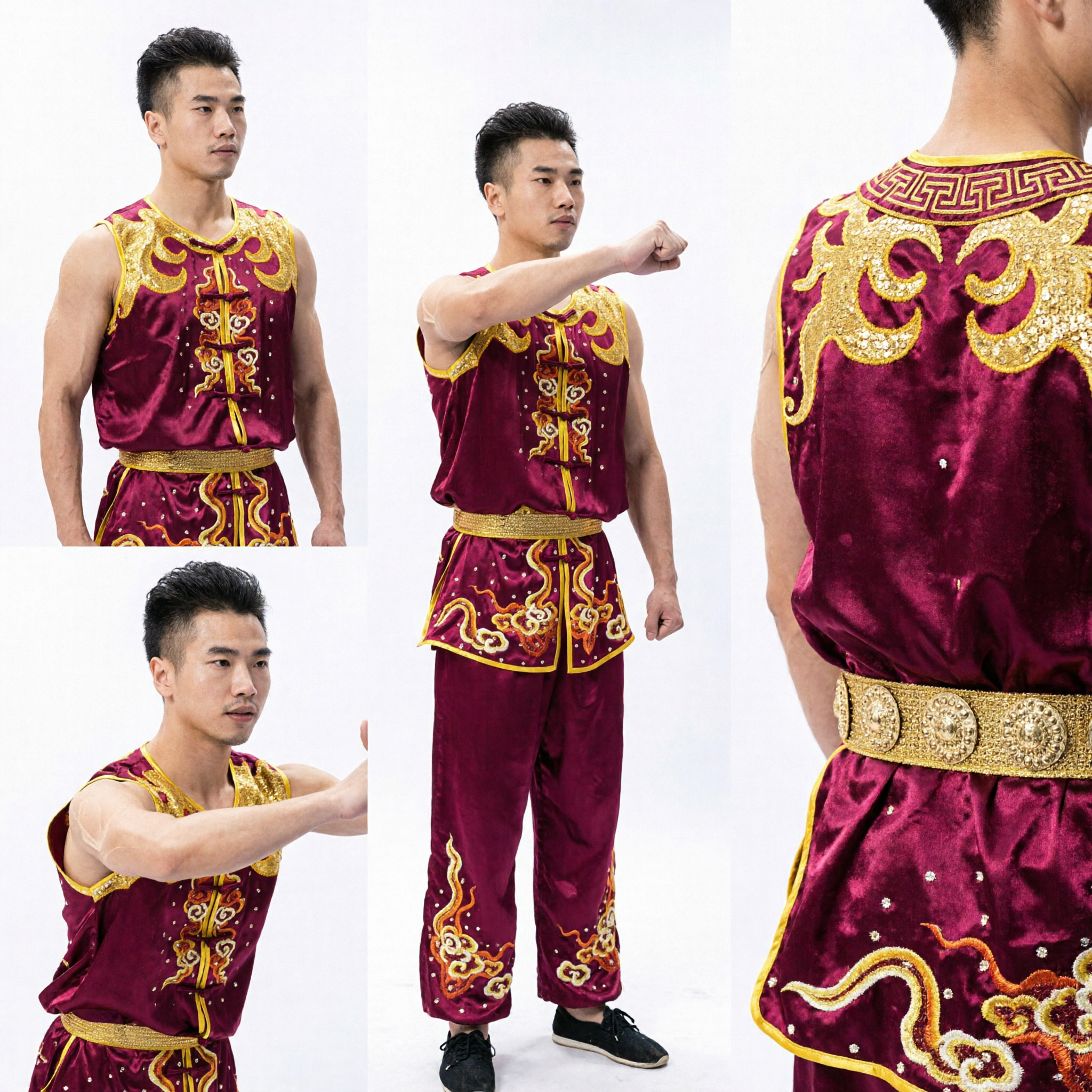 Uniforme Tradicional Chinês de Wushu para Homens, Traje de Kung Fu em Cetim com Bordado de Dragão para Performance de Artes Marciais - Asian Costume