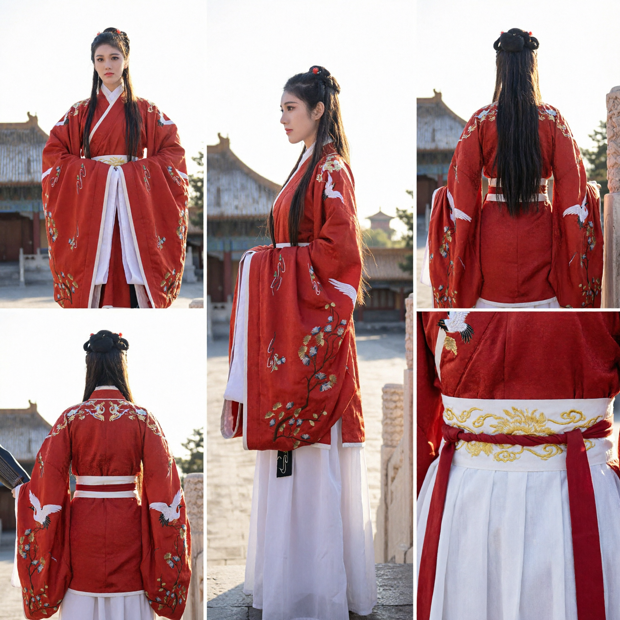 Robe Hanfu Rouge Traditionnelle Chinoise avec Broderie de Grue Costume d'Ancienne Princesse pour Femmes Cosplay - Asian Costume