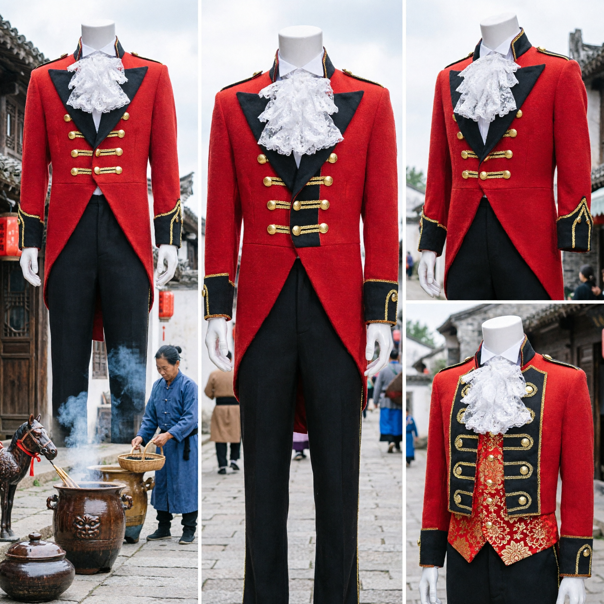 Disfraz de Maestro de Ceremonias Rojo para Hombre, Traje de Príncipe Victoriano con Chaqué Dorado para Halloween, Cosplay y Actuaciones en Escenario - Asian Costume