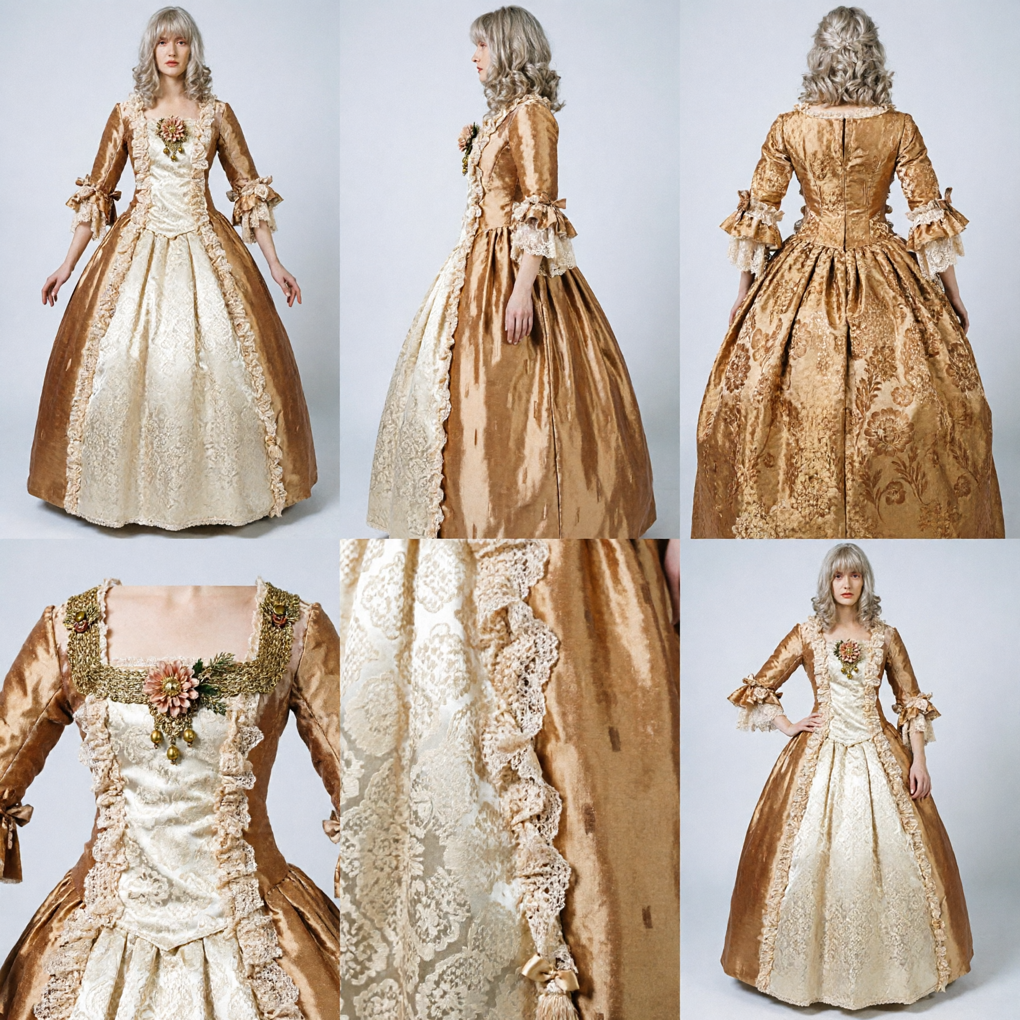 Robe Rococo Marie-Antoinette dorée du 18e siècle, robe de bal de la cour française, costume pour Halloween et cosplay - Asian Costume