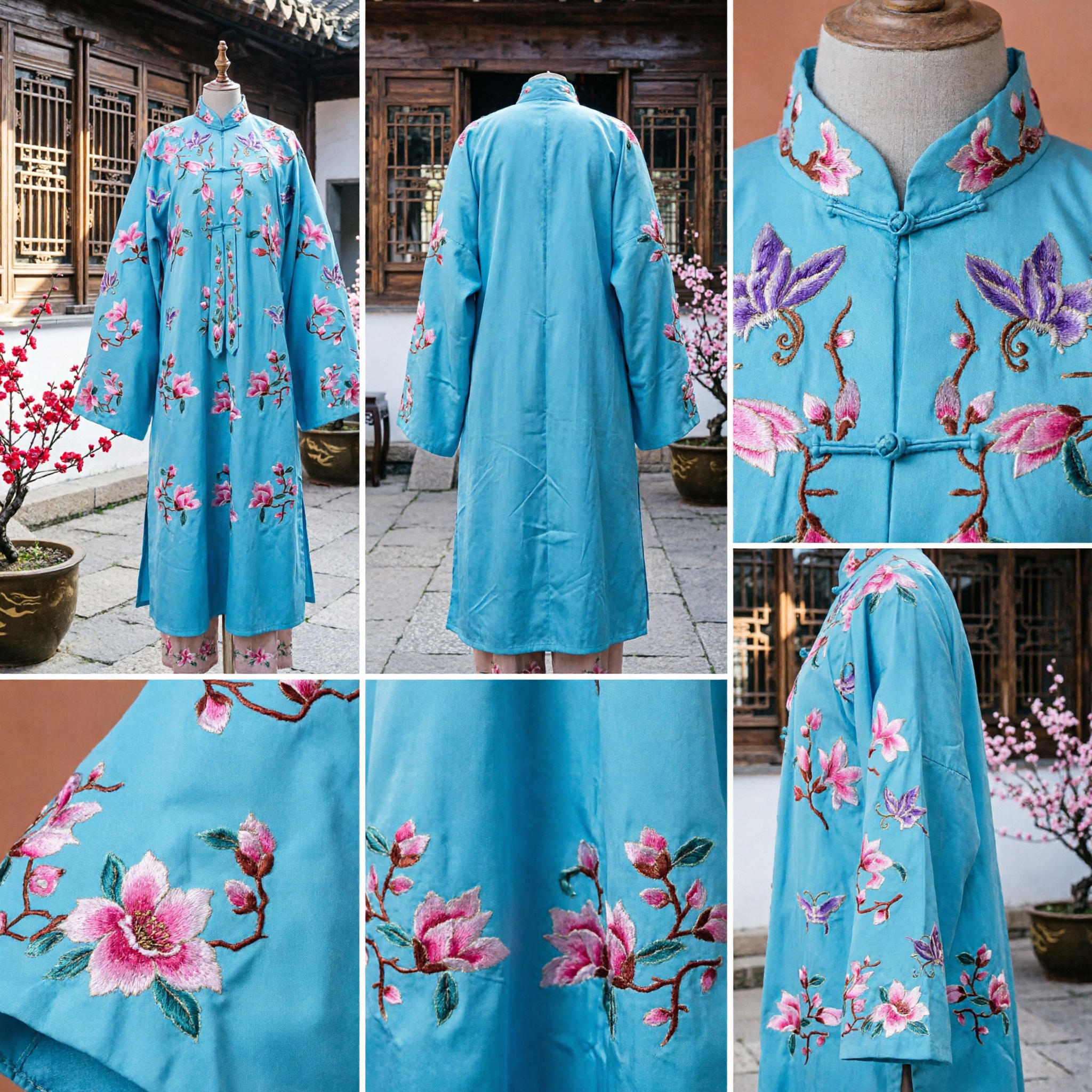 Traditioneel Chinese Blauw Geborduurde Bloemen Gewaad Peking Opera Kostuum Trouw Tang Pak voor Mannen - Asian Costume