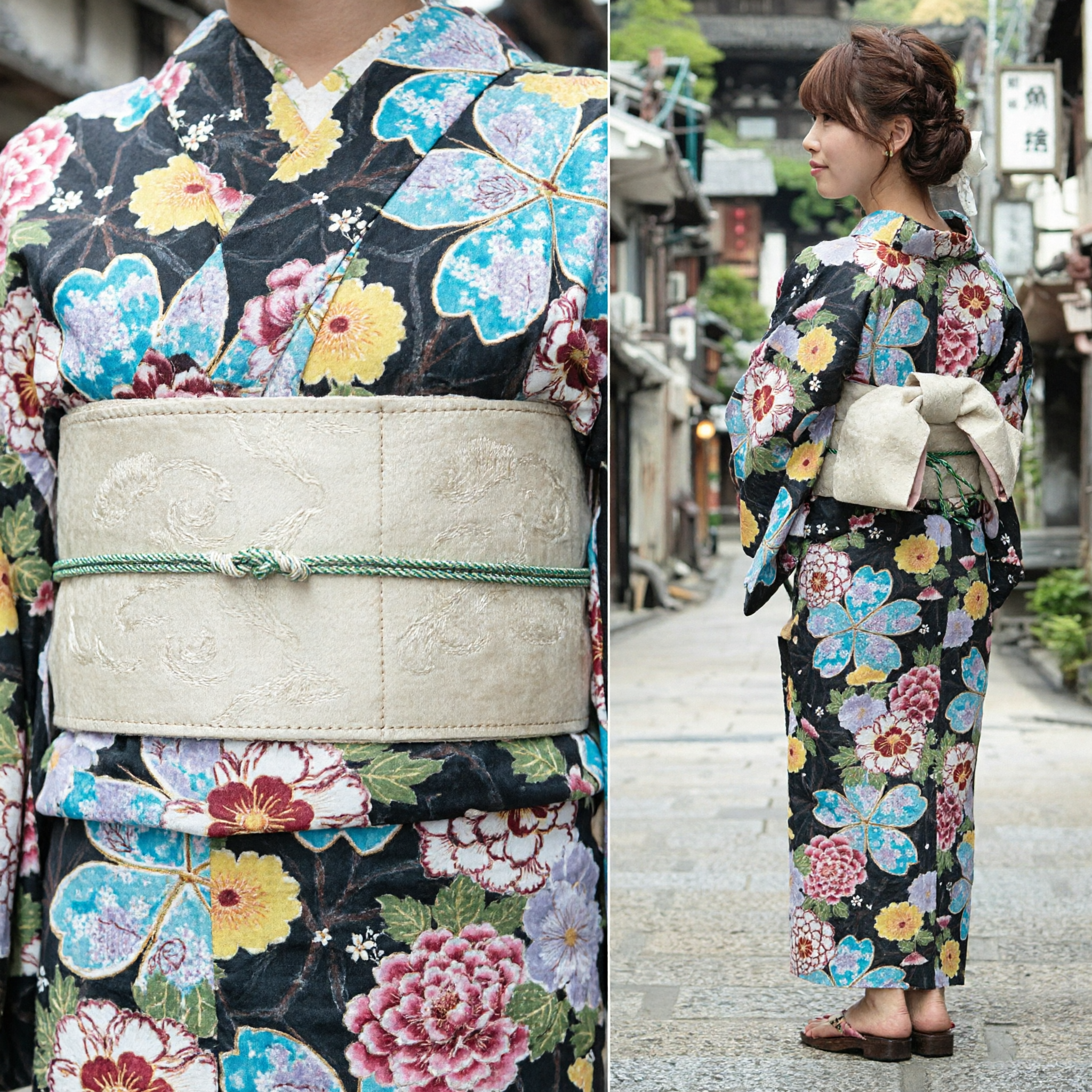 Elegantes traditionelles japanisches Kimono für Damen, blumen- und schmetterlingsbedrucktes Yukata-Kleid für Festival-Cosplay - Asian Costume
