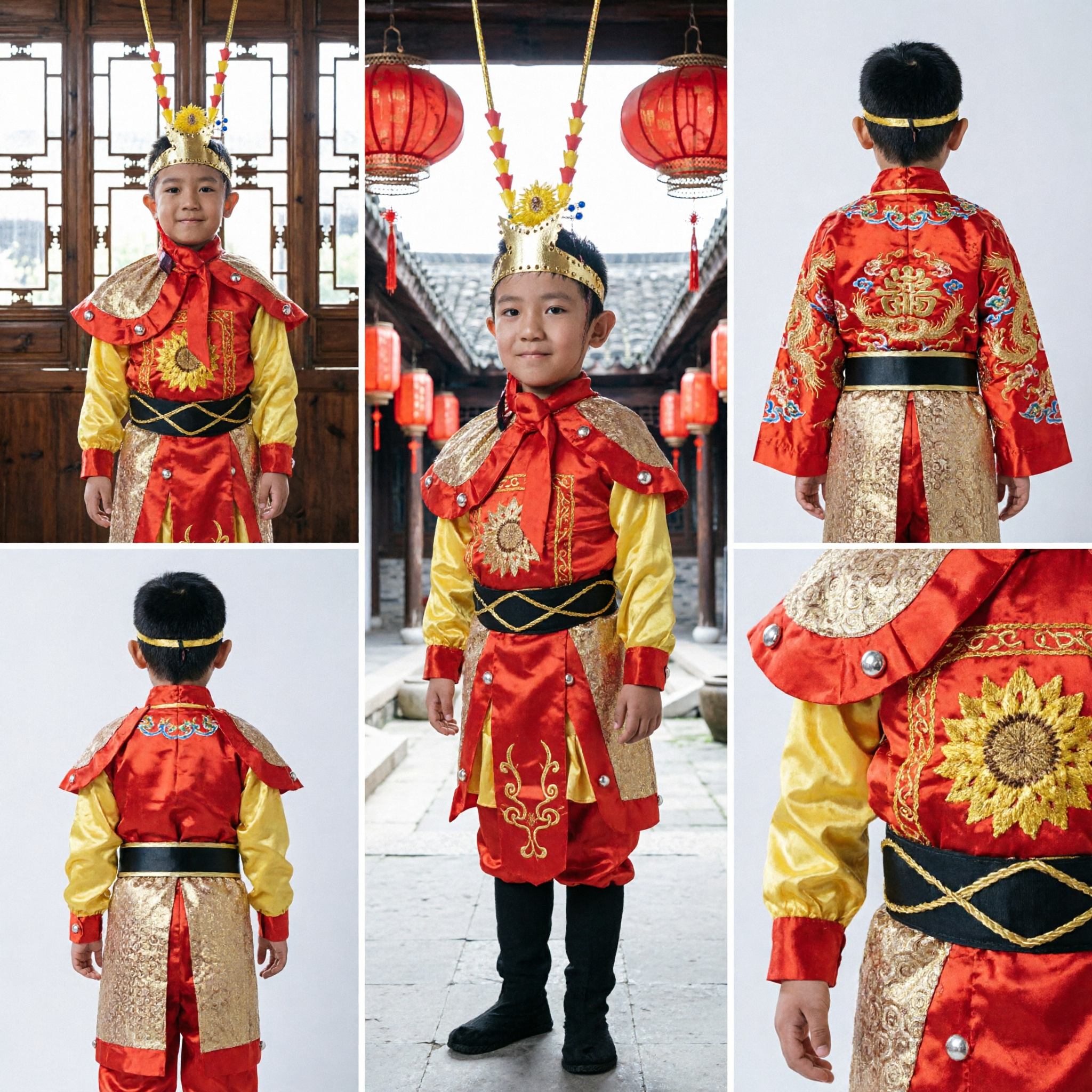Costume da Generale dell'Opera di Pechino per Bambini Tradizionale Costume Sun Wukong Re Scimmia per Spettacoli per Ragazzi - Asian Costume