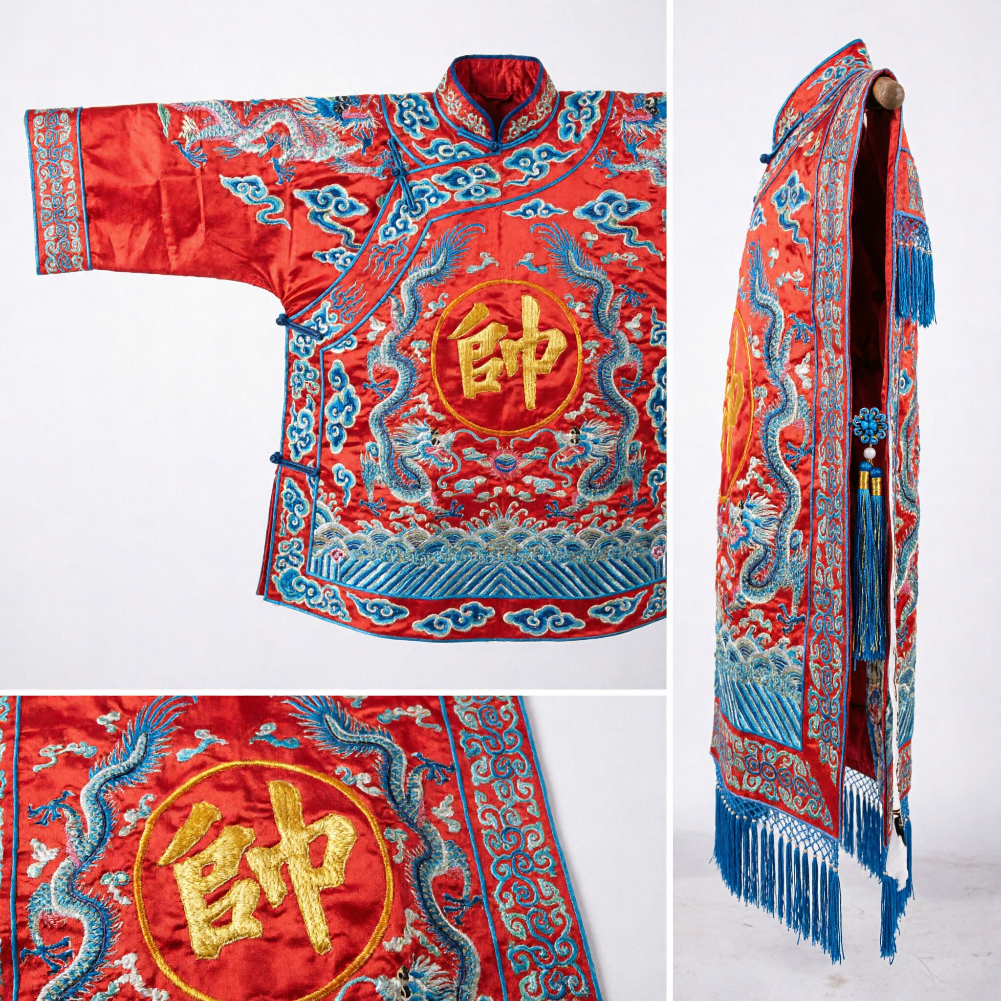Traditional Chinese Peking Opera General Marshal Flag Red Dragon Embroidery Shuai Banner Stage Performance Costume Prop - Asian Costume