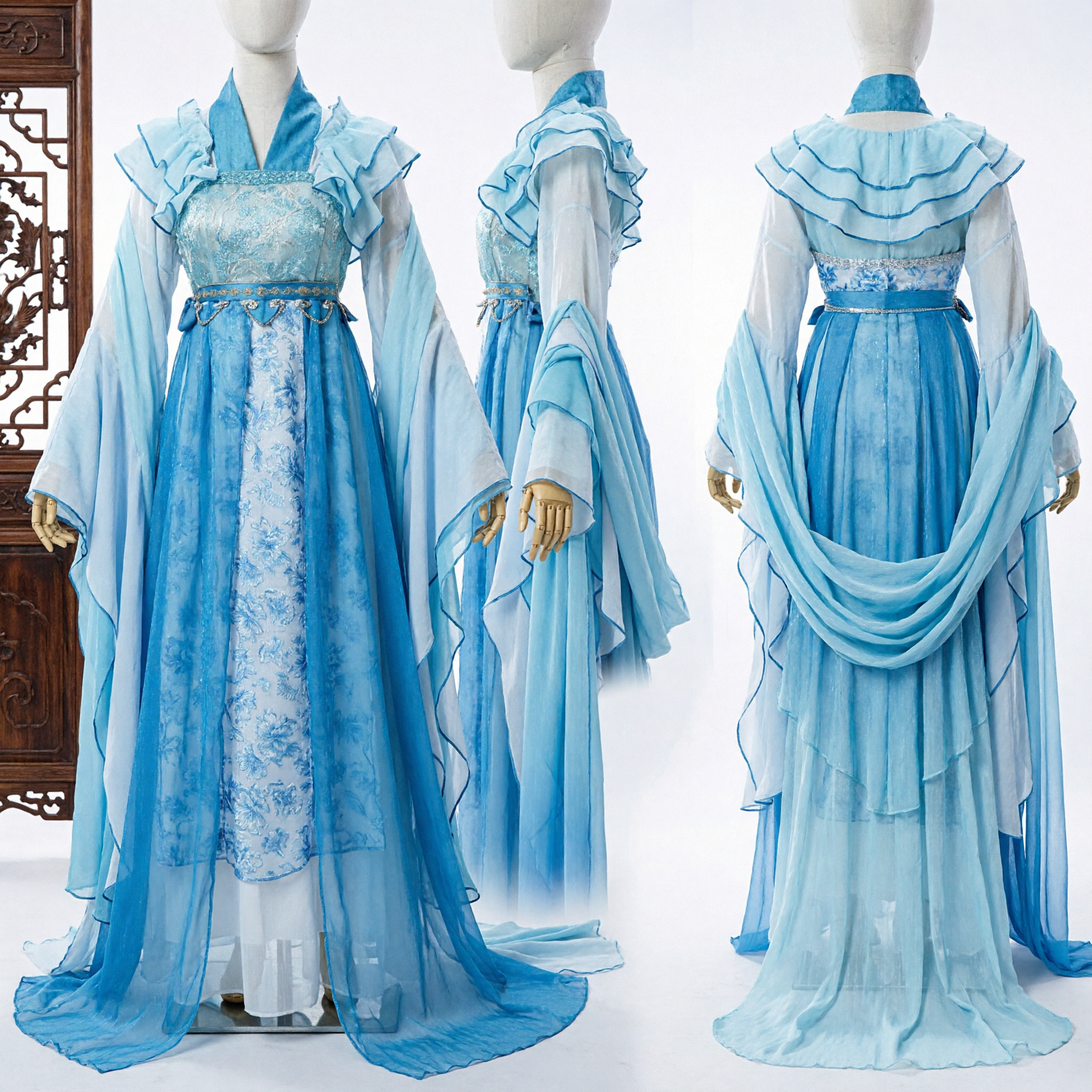 Traditionelles chinesisches Hanfu Blaues Feengöttinnen-Kostüm Antikes Prinzessinnenkleid für Frauen Cosplay Bühnenaufführung - Asian Costume