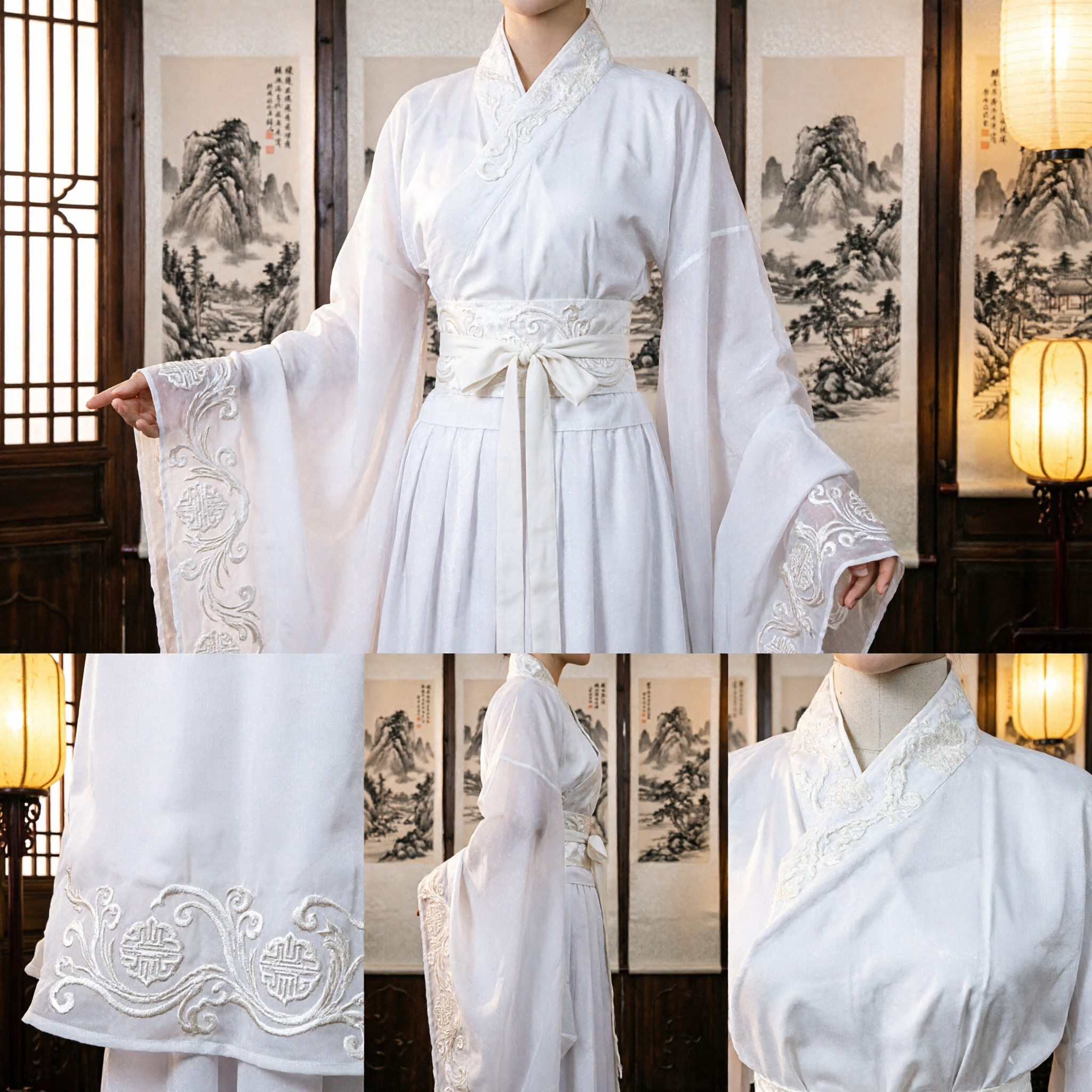 Vestido Blanco Antiguo Chino Hanfu Tradicional de Espadachina Hada para Mujeres, para Cosplay y Actuaciones en Escenario - Asian Costume