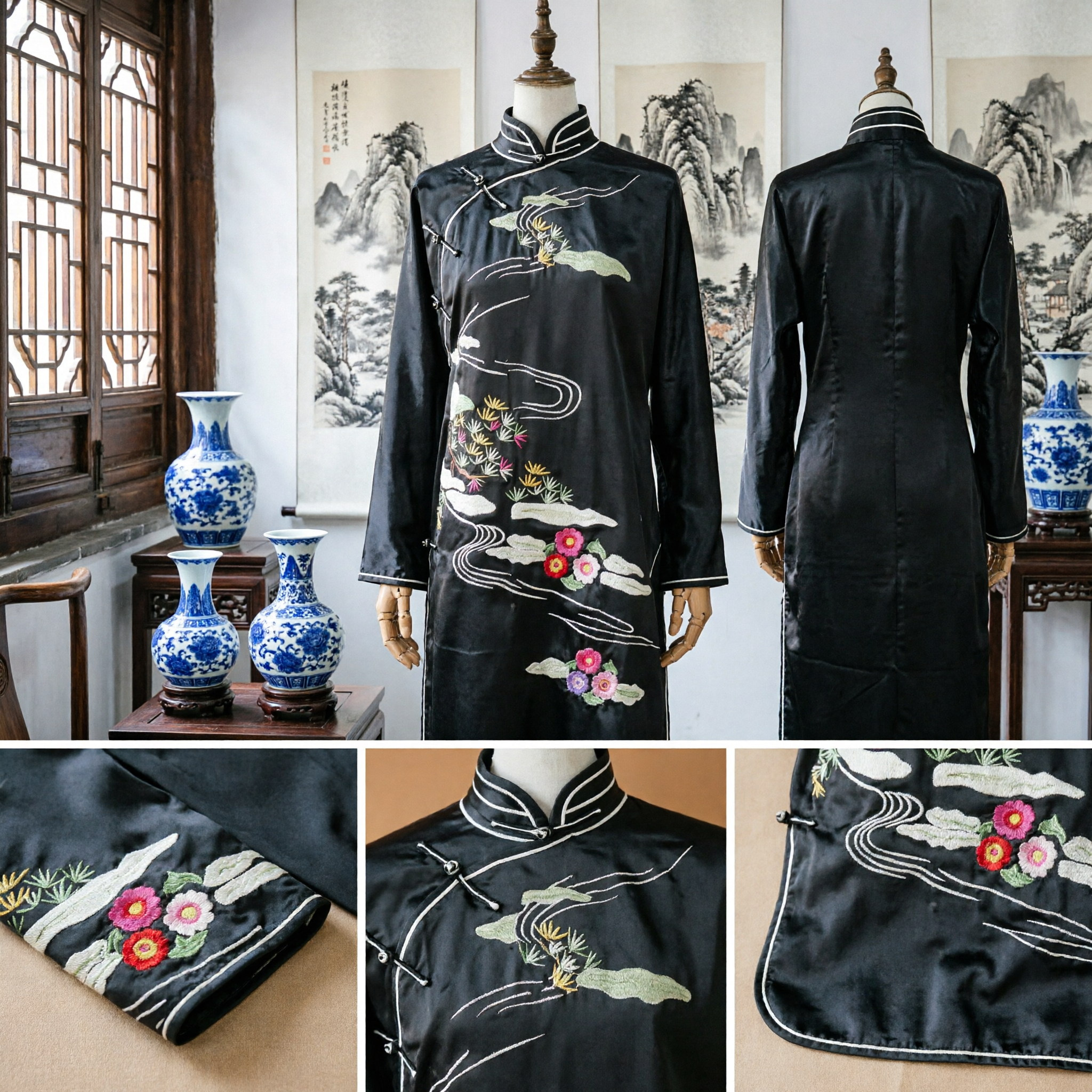 Uniforme Tradicional Chino Tangzhuang de Seda Negra para Hombres, Traje de Kung Fu Tai Chi Bordado para Artes Marciales - Asian Costume