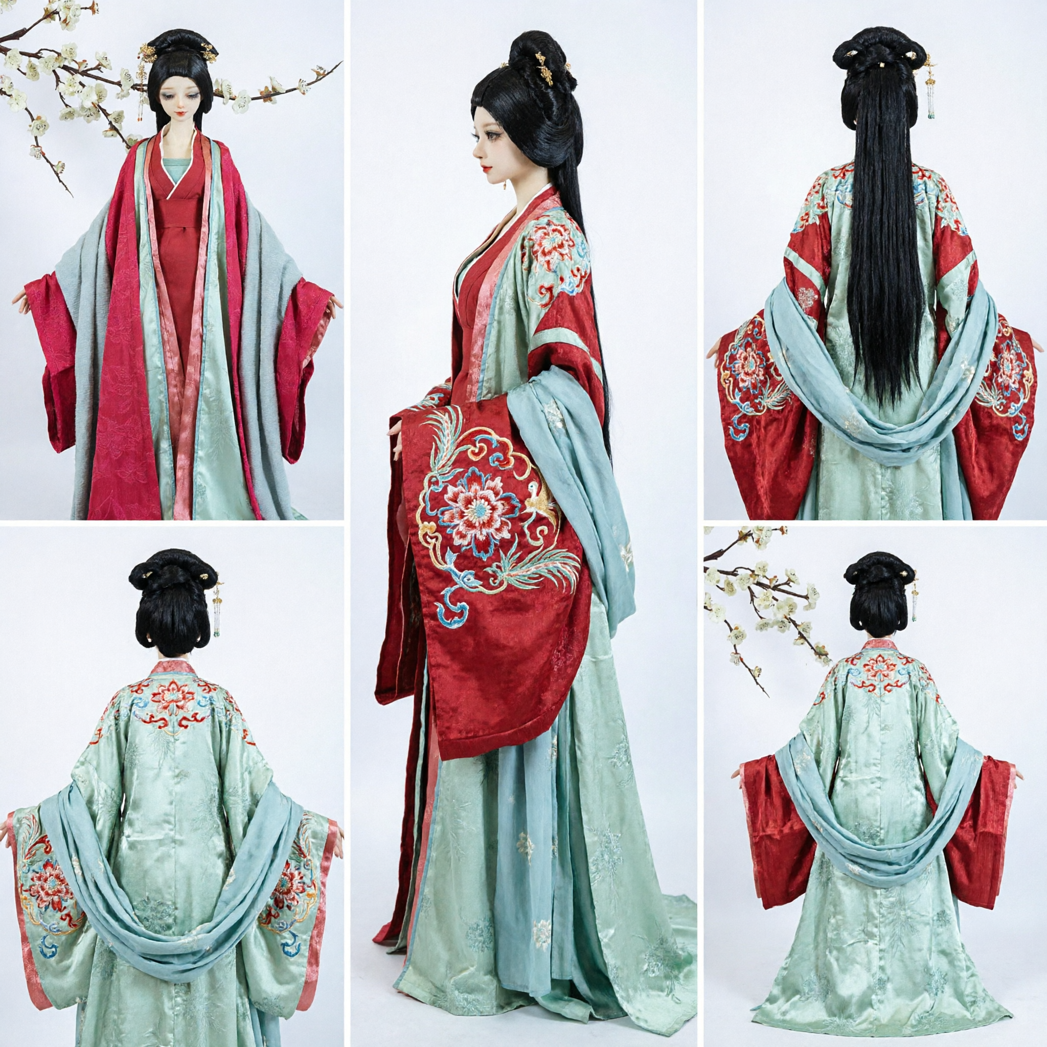Tradycyjny chiński kostium Hanfu dla lalek, starożytny zestaw do przebierania za księżniczkę z kwiecistą szatą i szpilkami do włosów - Asian Costume