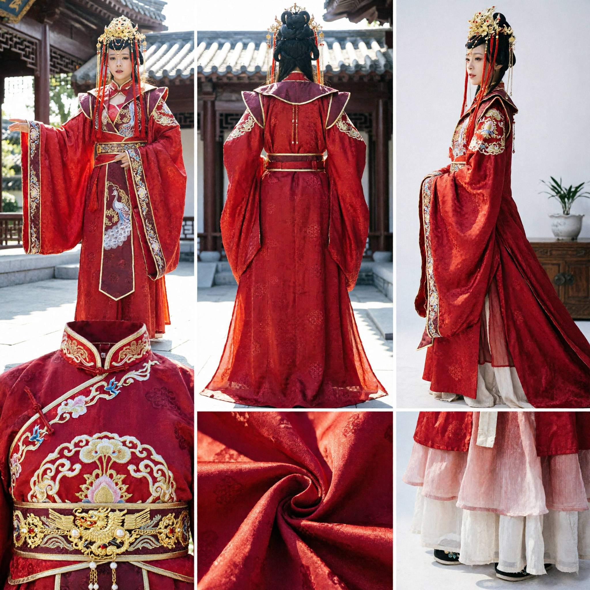 Exquisito Vestido de Novia Rojo Chino Antiguo Traje Hanfu de Princesa de la Dinastía Tang para Representación Escénica - Asian Costume