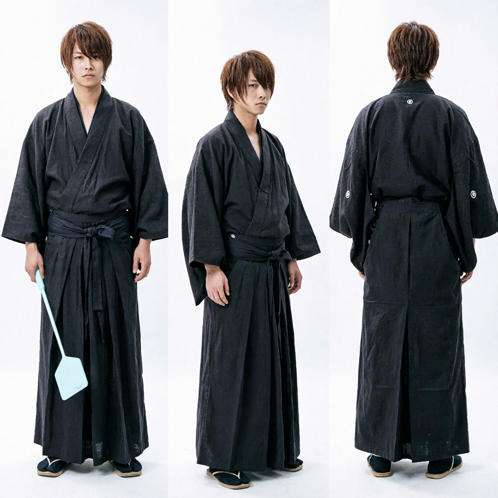 Traje Tradicional Japonês de Samurai Ronin para Homens Conjunto de Kimono Azul Escuro e Hakama para Cosplay e Reencenação Histórica - Asian Costume
