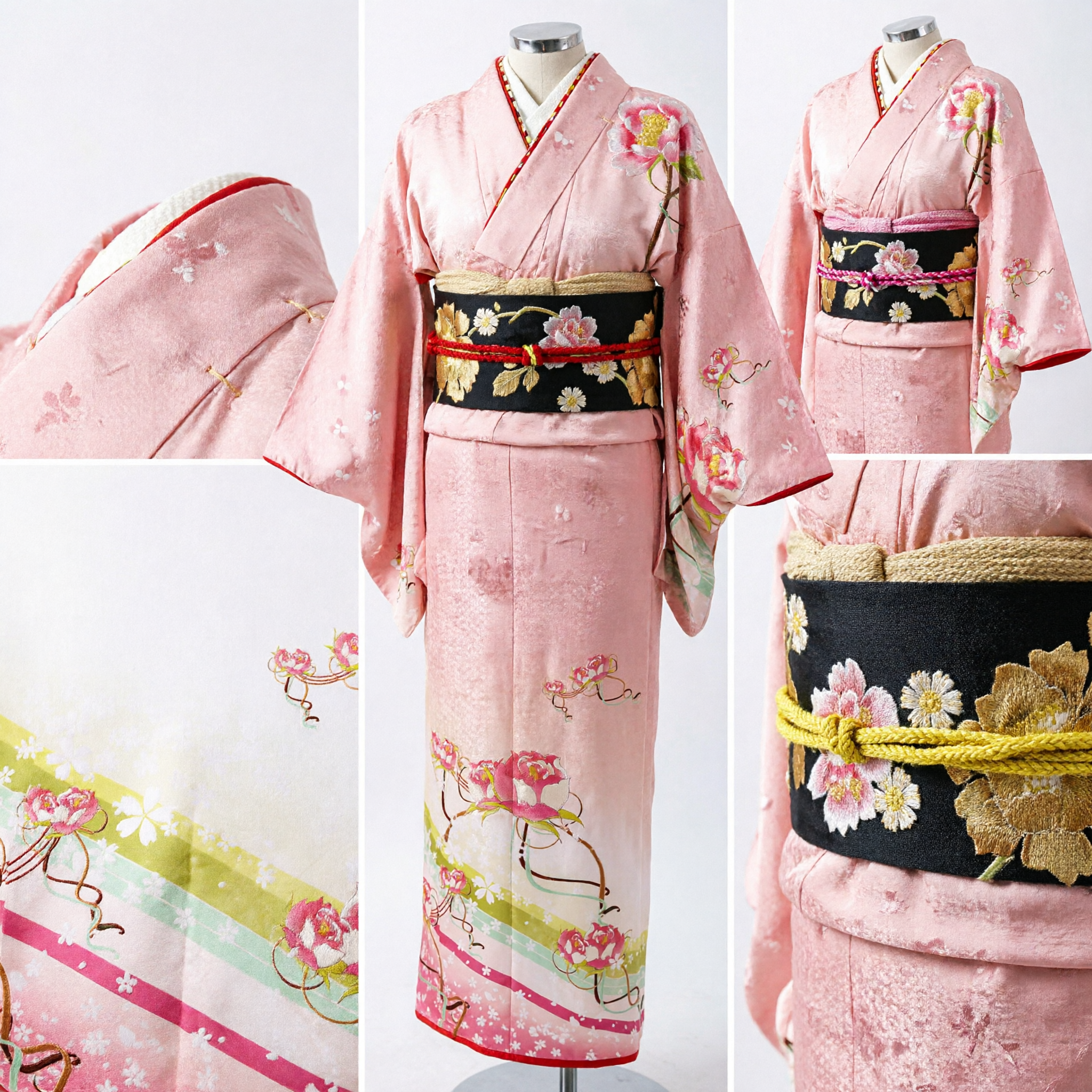 Kimono Japonés Tradicional Rosa con Estampado de Loto y Cerezo para Mujer Traje de Ceremonia de Boda Formal - Asian Costume