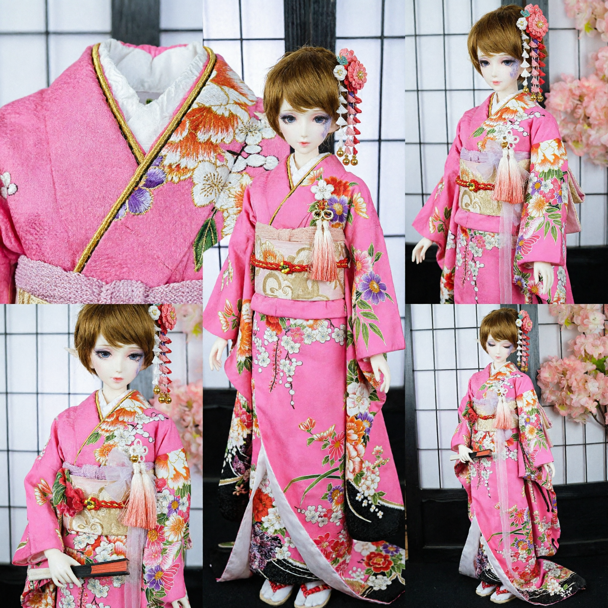 Exquisites Rosa Blumen-Japanisches Kimono Traditionelles Furisode-Kostüm für Frauen Cosplay und Kulturelle Veranstaltungen - Asian Costume