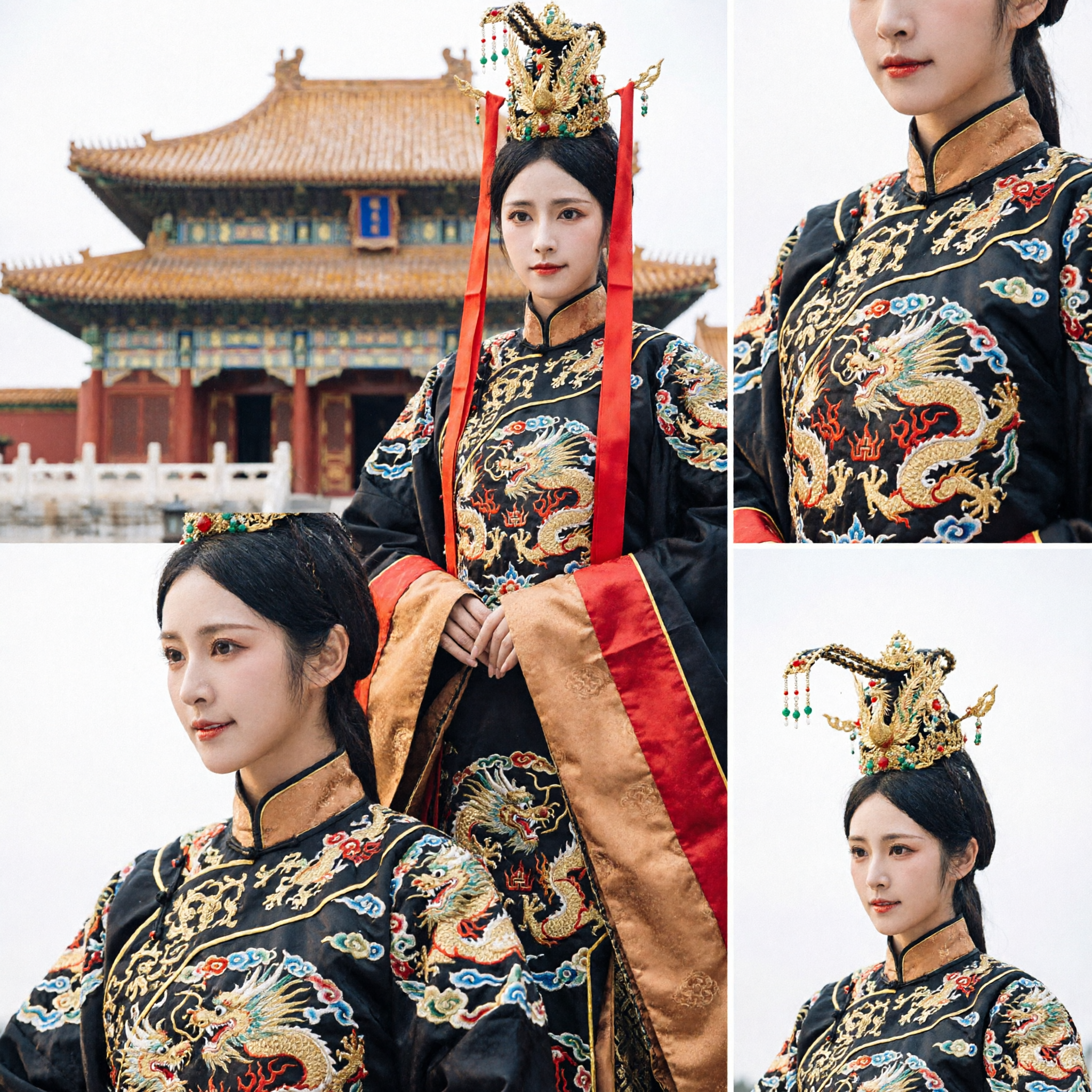Vrouwen Oude Chinese Keizerin Hanfu Kostuum Traditionele Tang-dynastie Periode Drama Jurken Rood Zwart Goud Cosplay Outfit - Asian Costume