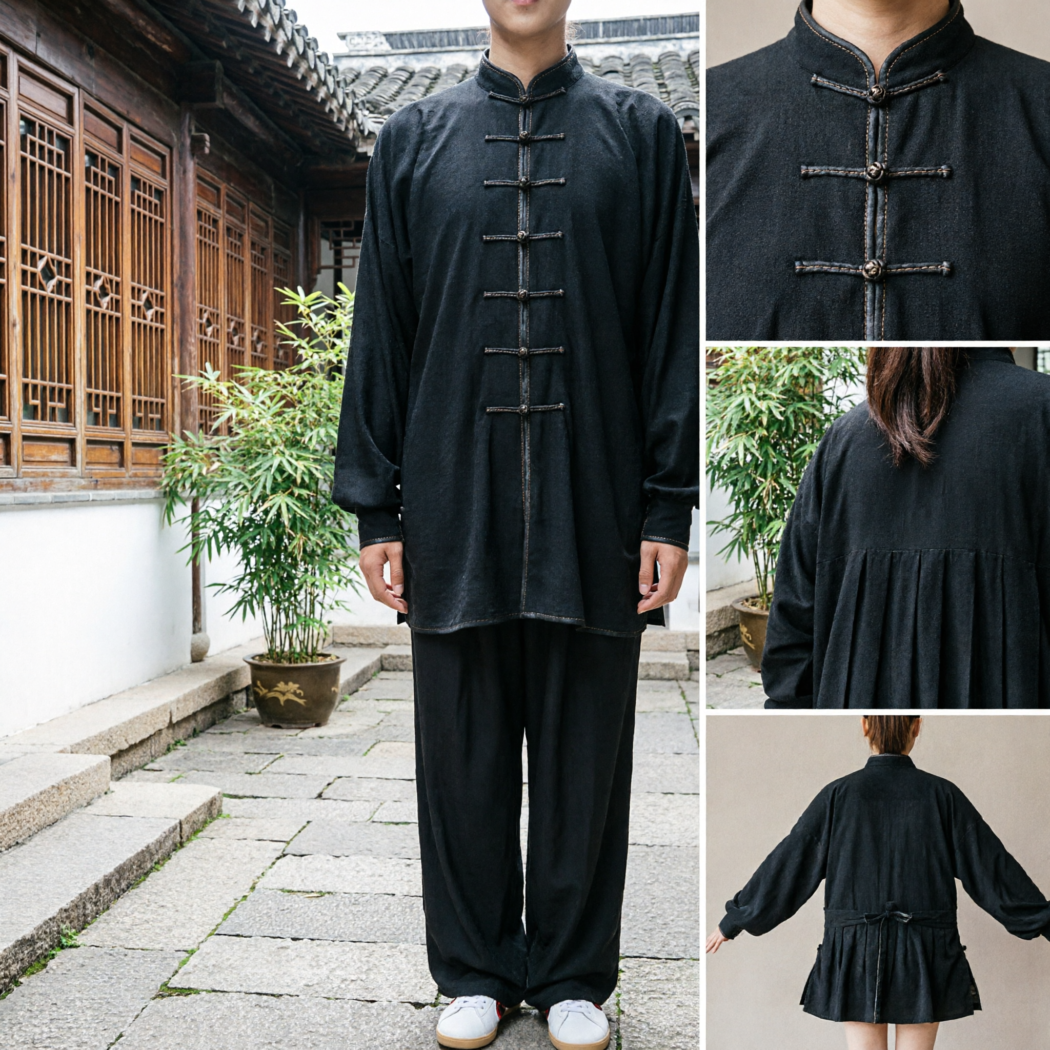 Kobiecy czarny jedwabny uniform tai chi, tradycyjny chiński strój kung fu, odzież do sztuk walki wushu - Asian Costume
