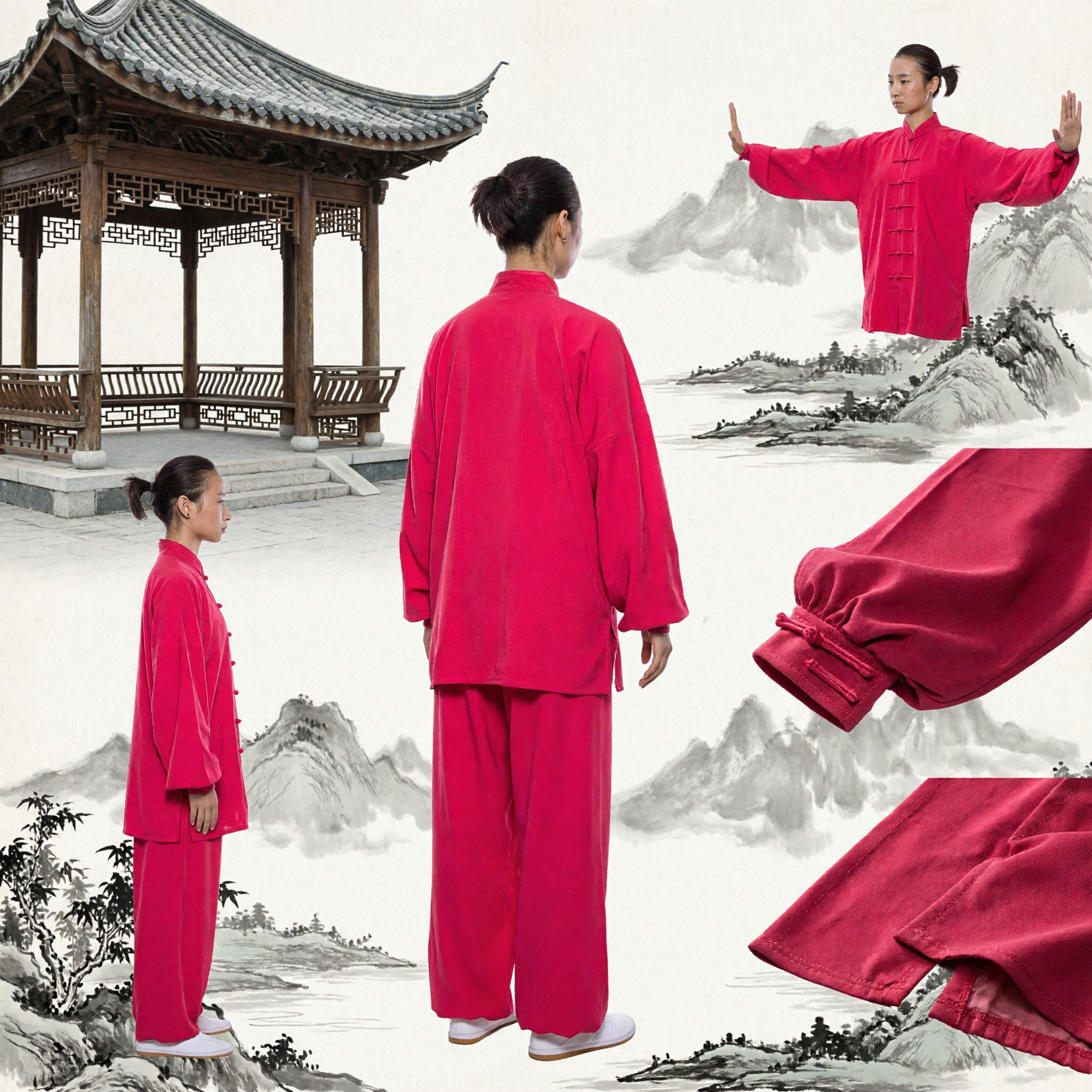 Uniforme Tradicional Chinês de Kung Fu para Mulheres, Traje de Tai Chi Rosa com Botões de Frog, para Prática de Wushu - Asian Costume