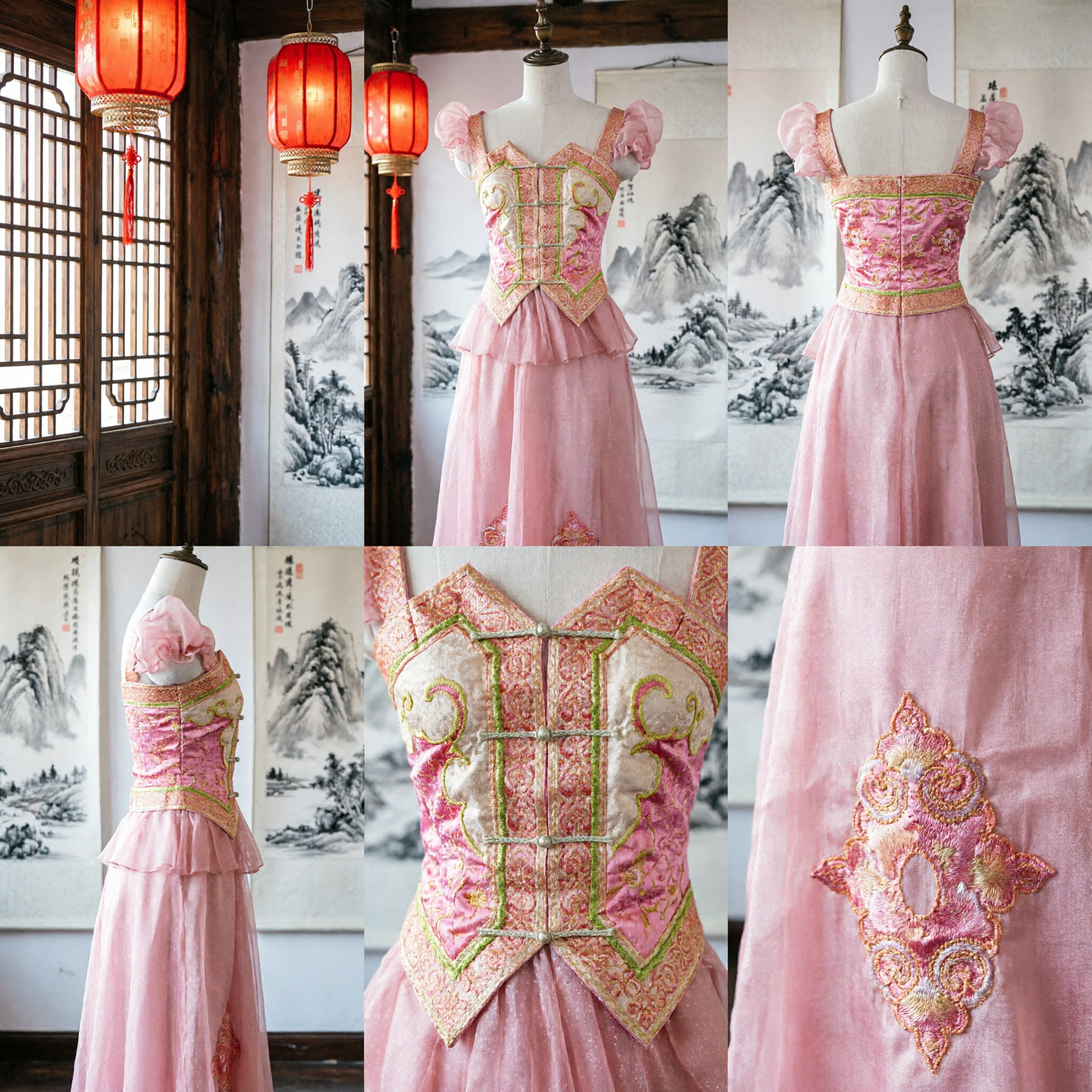 Robe de princesse Renaissance élégante rose - Costume baroque de palais pour spectacle scénique féminin et fillettes - Asian Costume